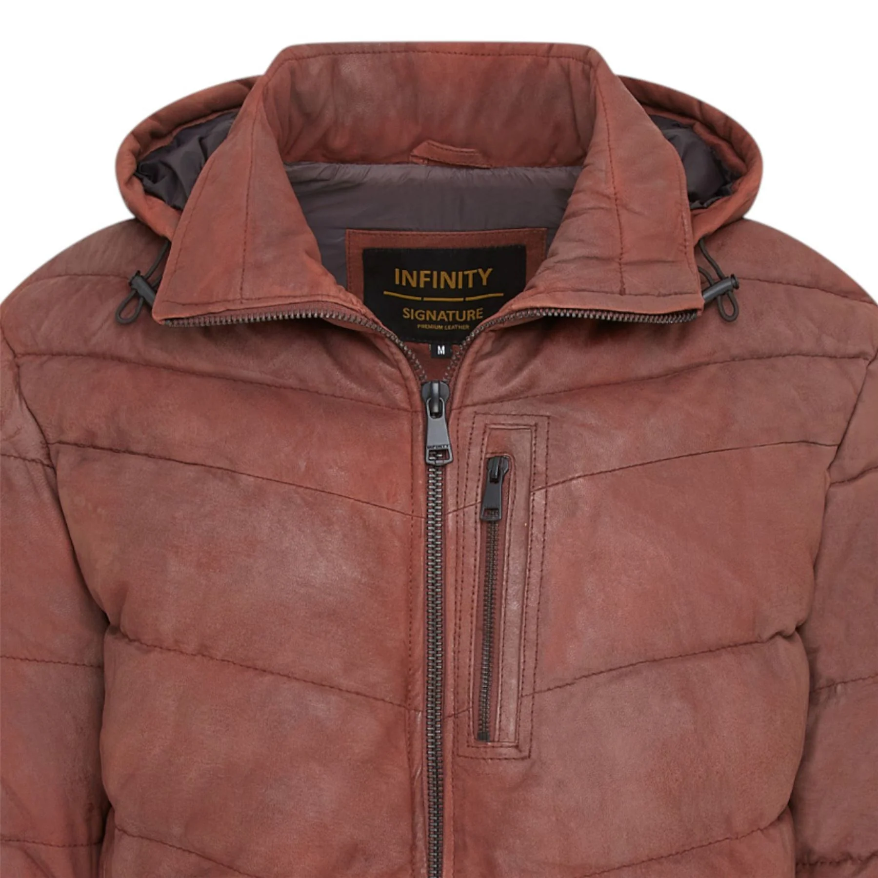 Men's Leather Quilted Jacket Hooded Puffer Winter Coat - Olyic - Image 5