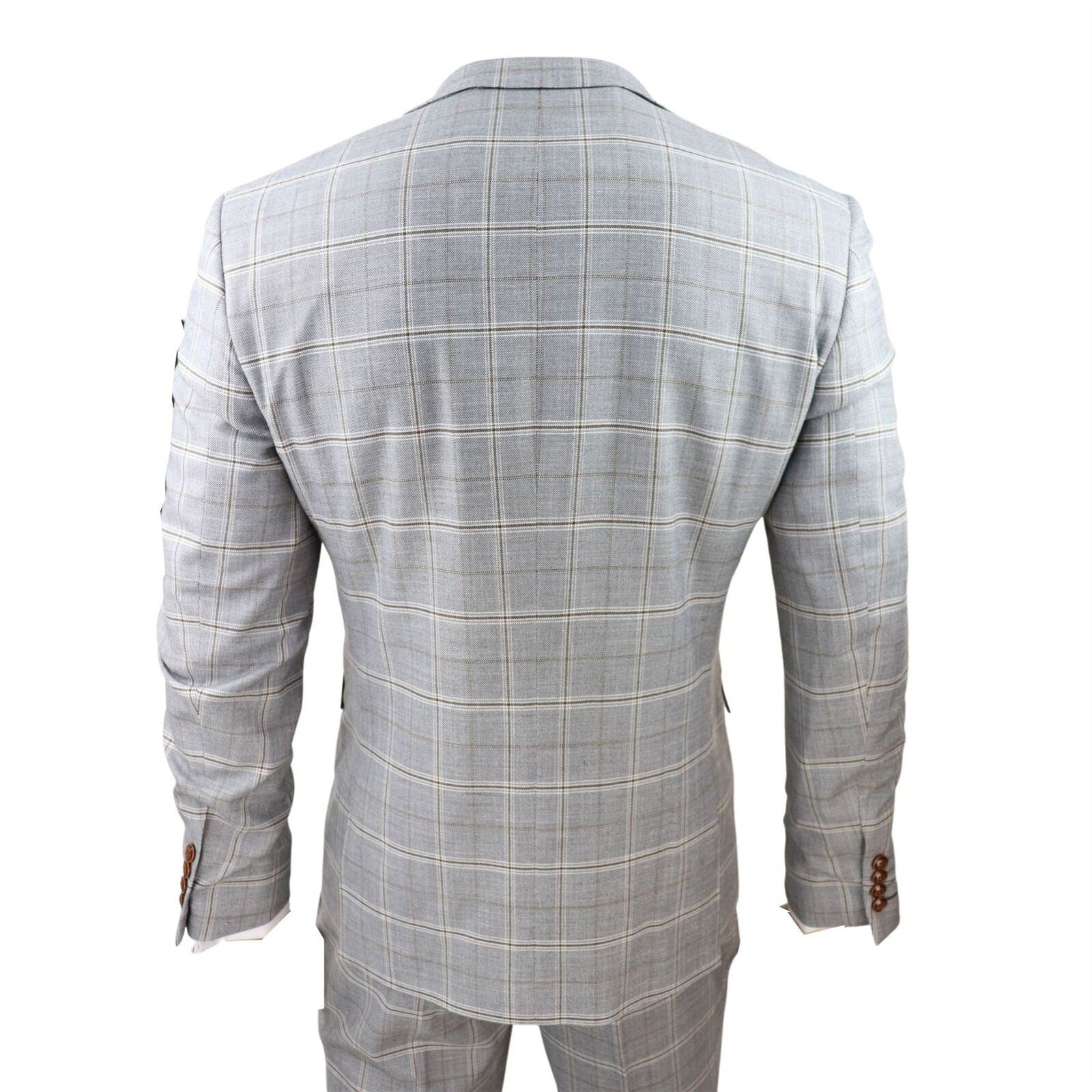 Mens Light Grey 3 Piece Velvet Trims Tailored Fit Suit - Image 6