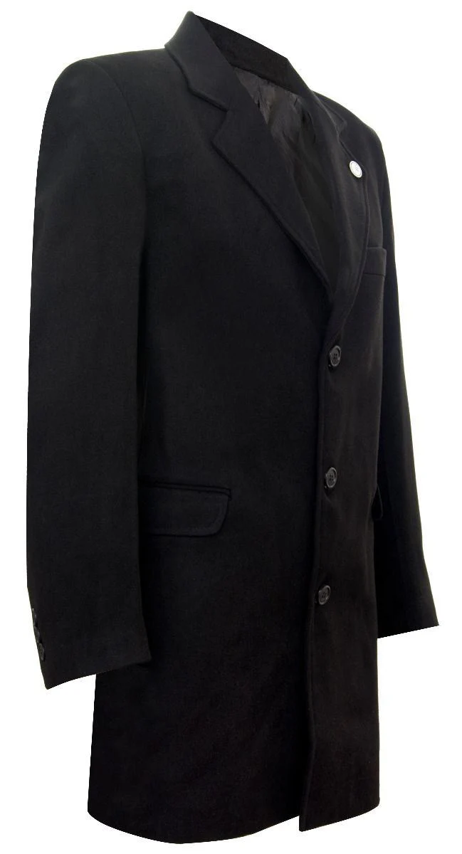 Men's Long Black Wool Slim Fit Overcoat - Image 2