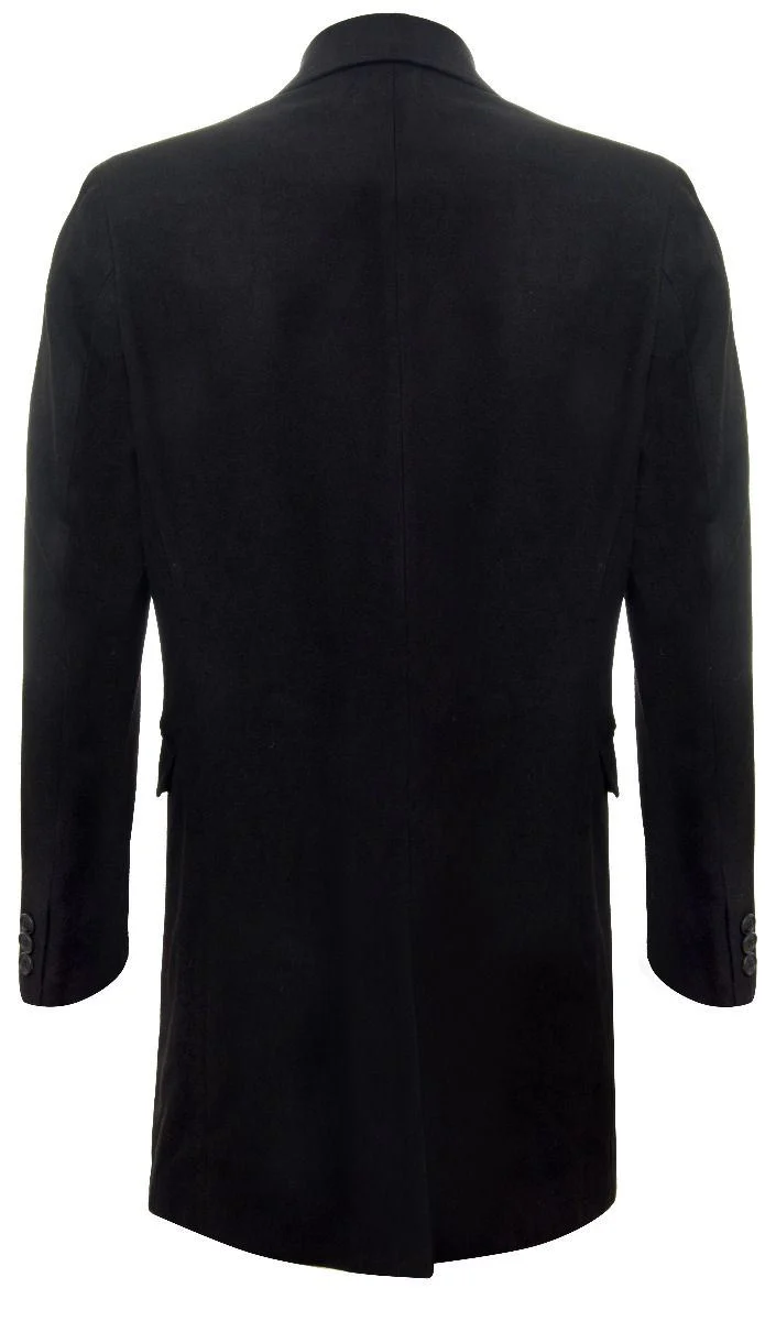 Men's Long Black Wool Slim Fit Overcoat - Image 3