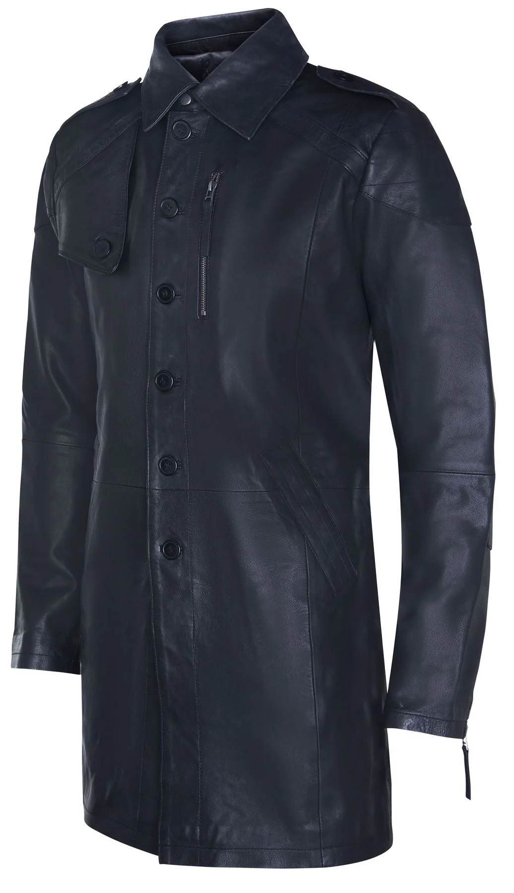 Mens Long Leather Trench Coat-Filton - Image 2