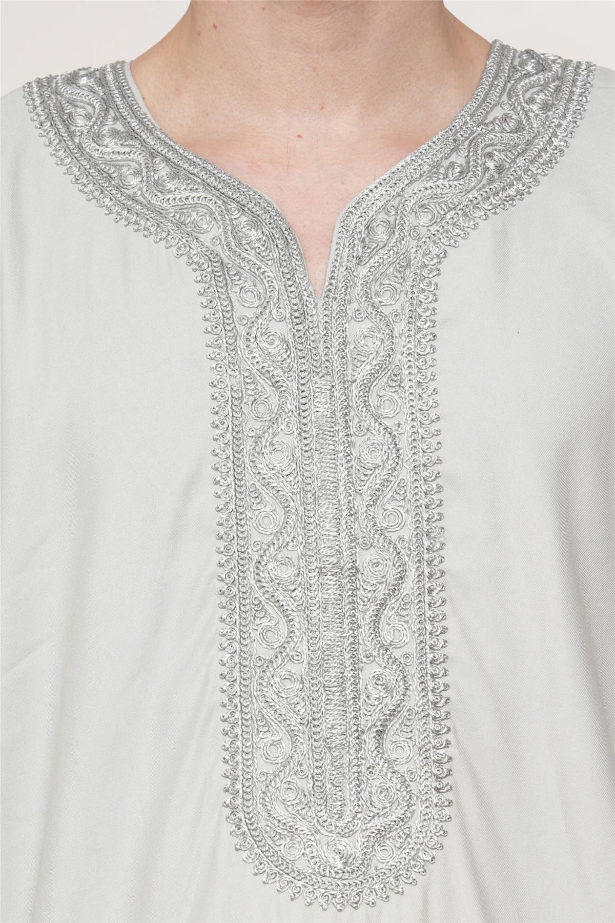 Men's Moroccan Thobe Robe Djellaba Arab Short Sleeve Embroidery Gandoura Jubba - Image 13