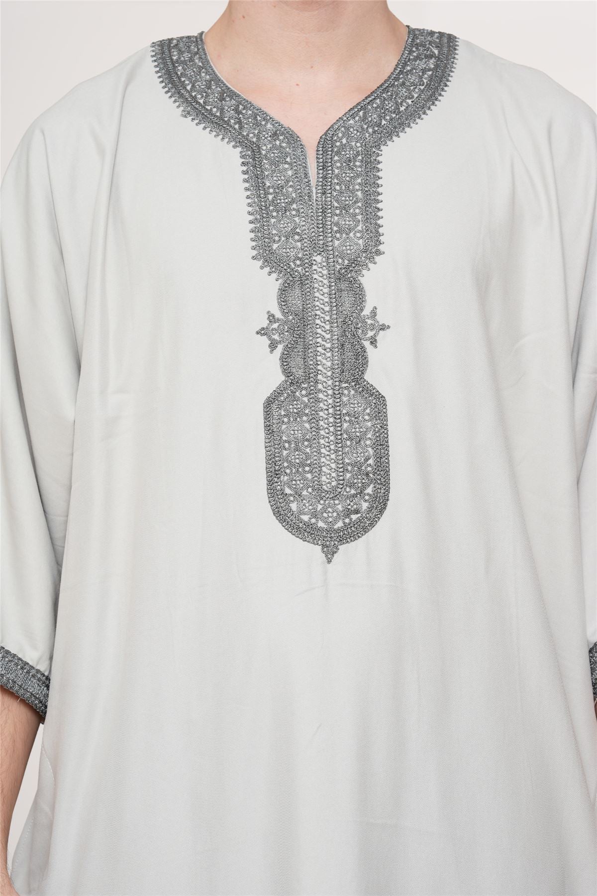 Men's Moroccan Thobe Robe Djellaba Arab Short Sleeve Embroidery Gandoura Jubba - Image 6