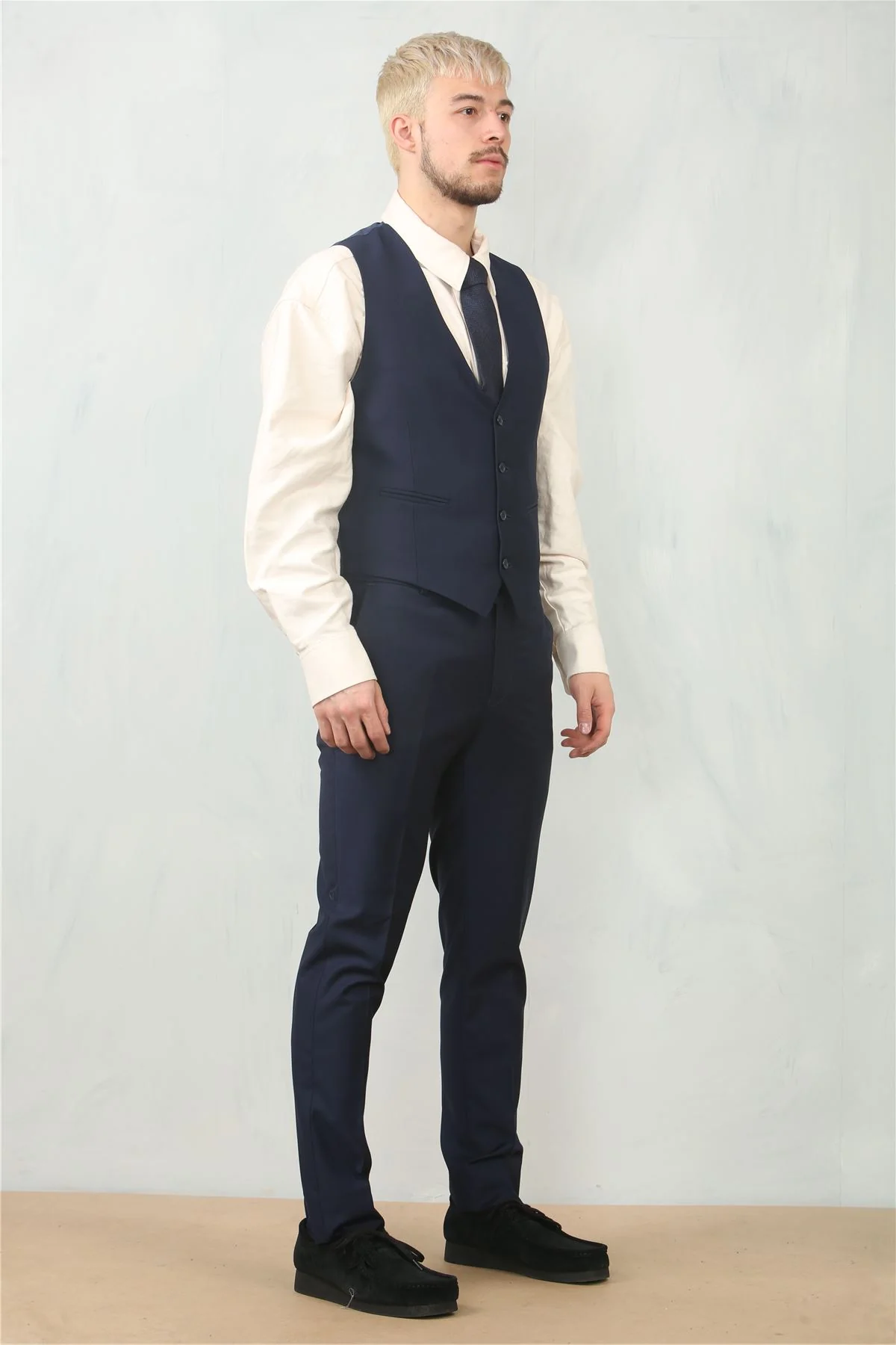 Men's Navy 3 Piece Formal Classic Prom Suit Workwear - Image 10