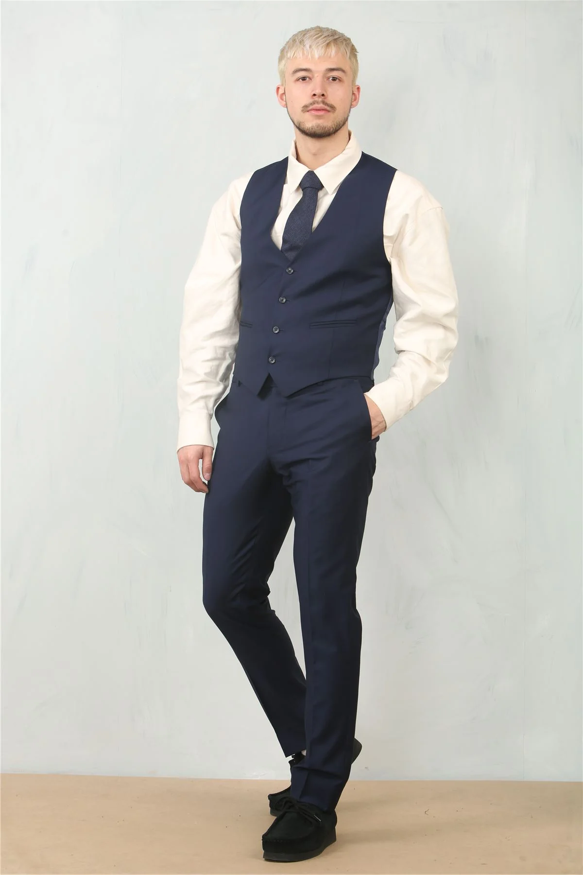 Men's Navy 3 Piece Formal Classic Prom Suit Workwear - Image 11