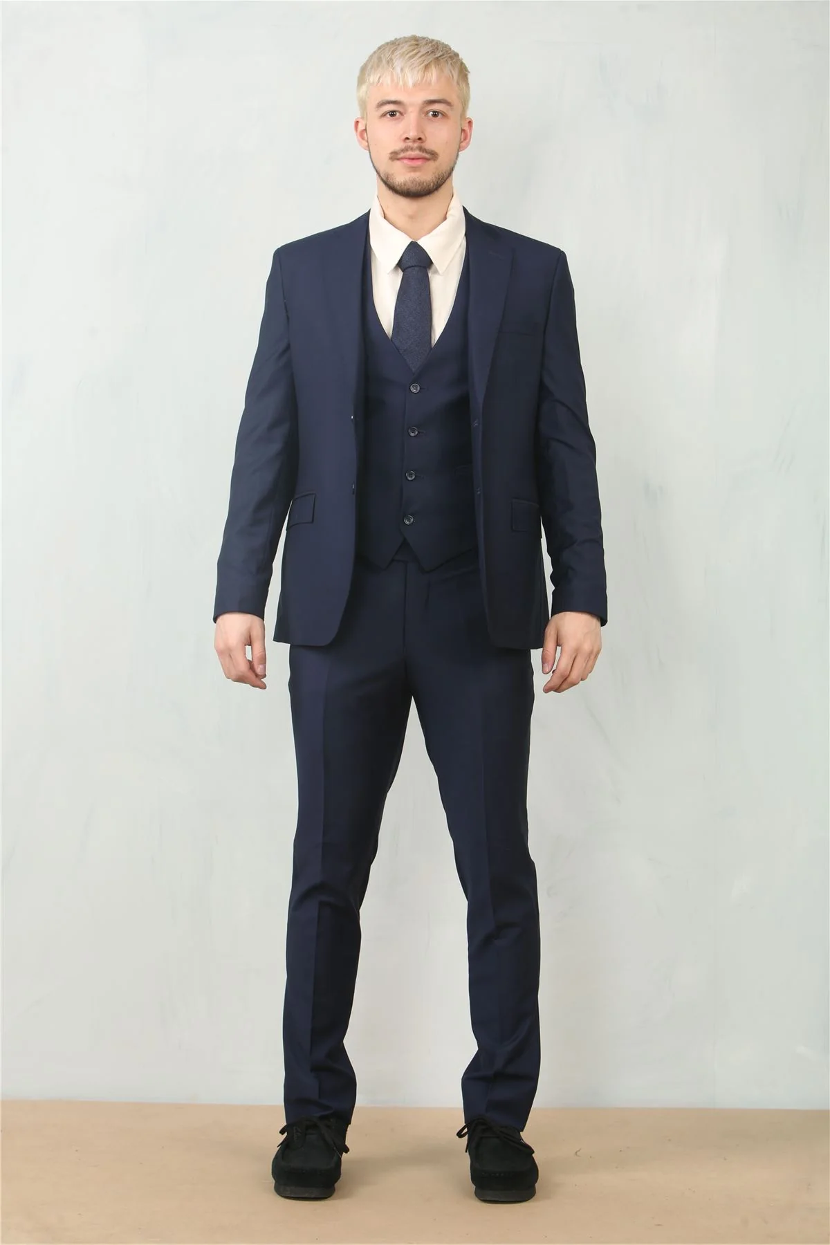 Men's Navy 3 Piece Formal Classic Prom Suit Workwear - Image 3