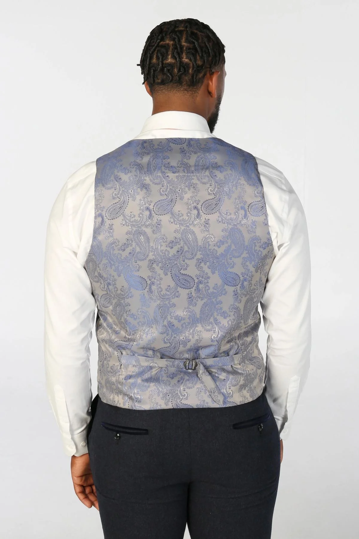 Men's Navy Blue Wool Blend Tweed Formal Waistcoats - Image 2