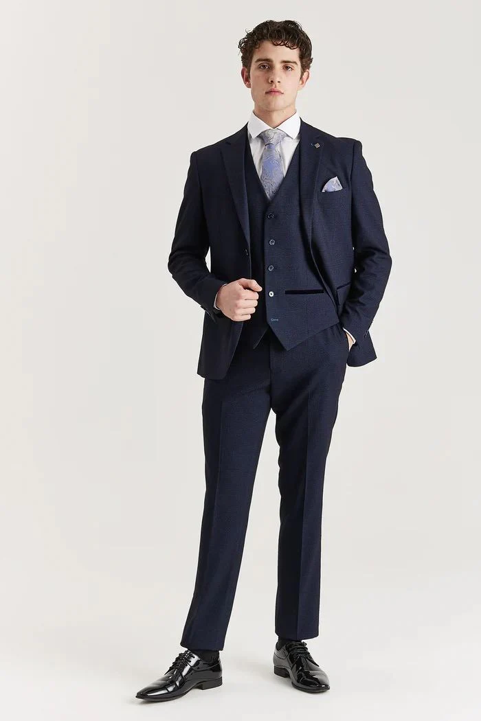 Men's Navy Suit Trouser Prince Of Wales Formal Trouser - Image 2