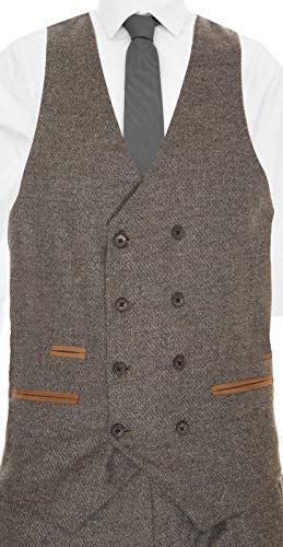 Mens Oak Brown Wool 3 Piece Suit Double Breasted Waistcoat Tweed Peaky Blinders 1920s - Image 9