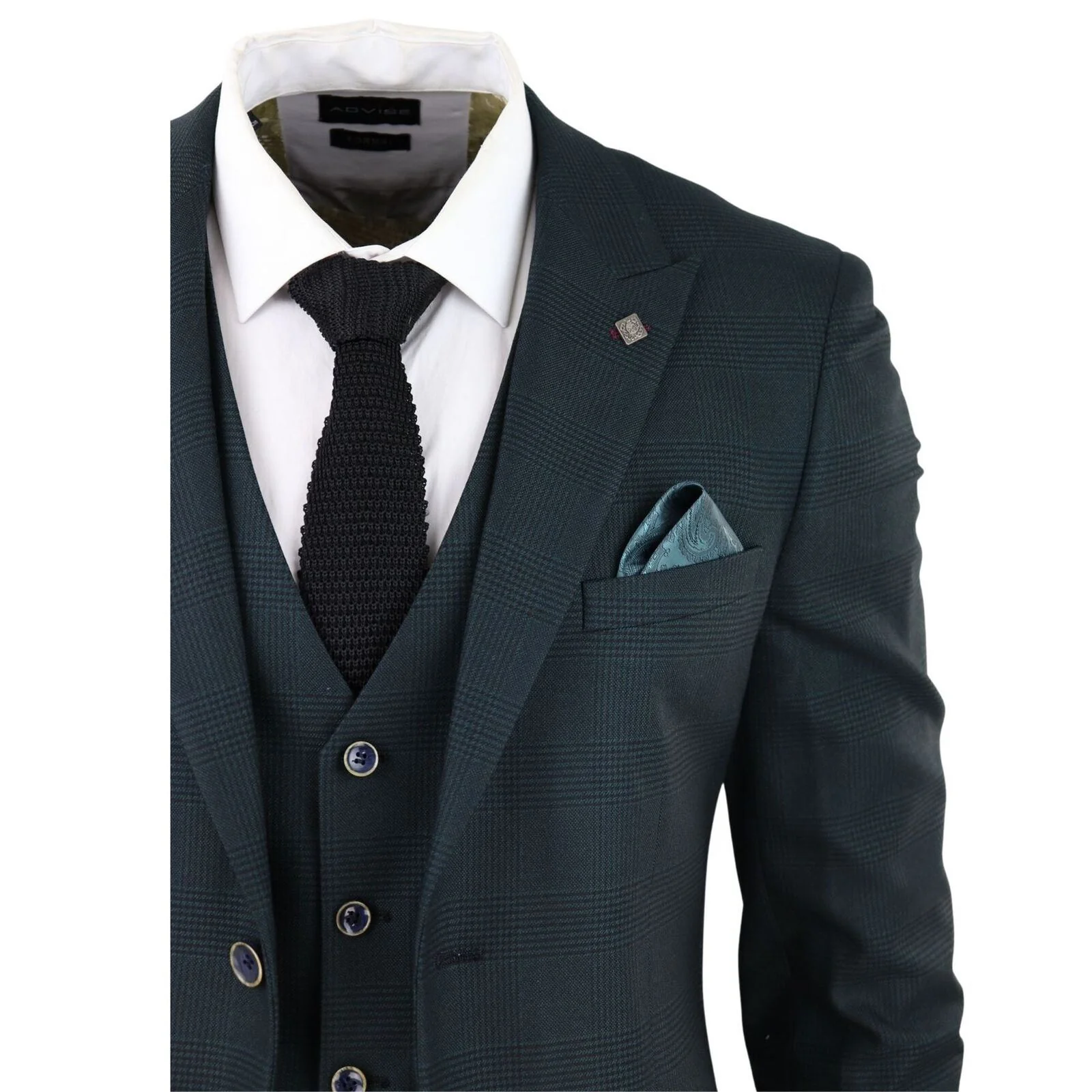 Mens Olive Green 3 Piece Check Tailored Fit Suit - Image 5