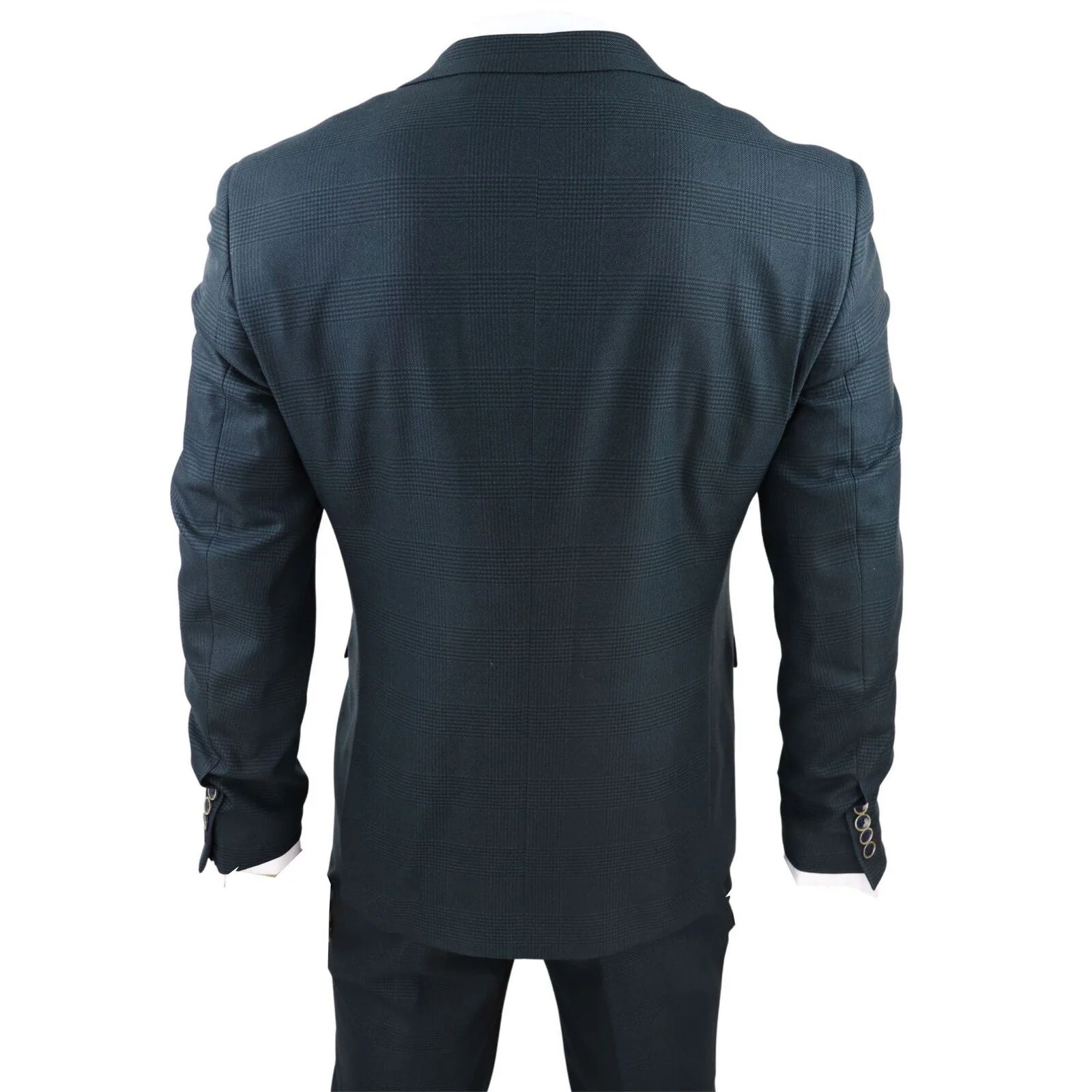 Mens Olive Green 3 Piece Check Tailored Fit Suit - Image 6