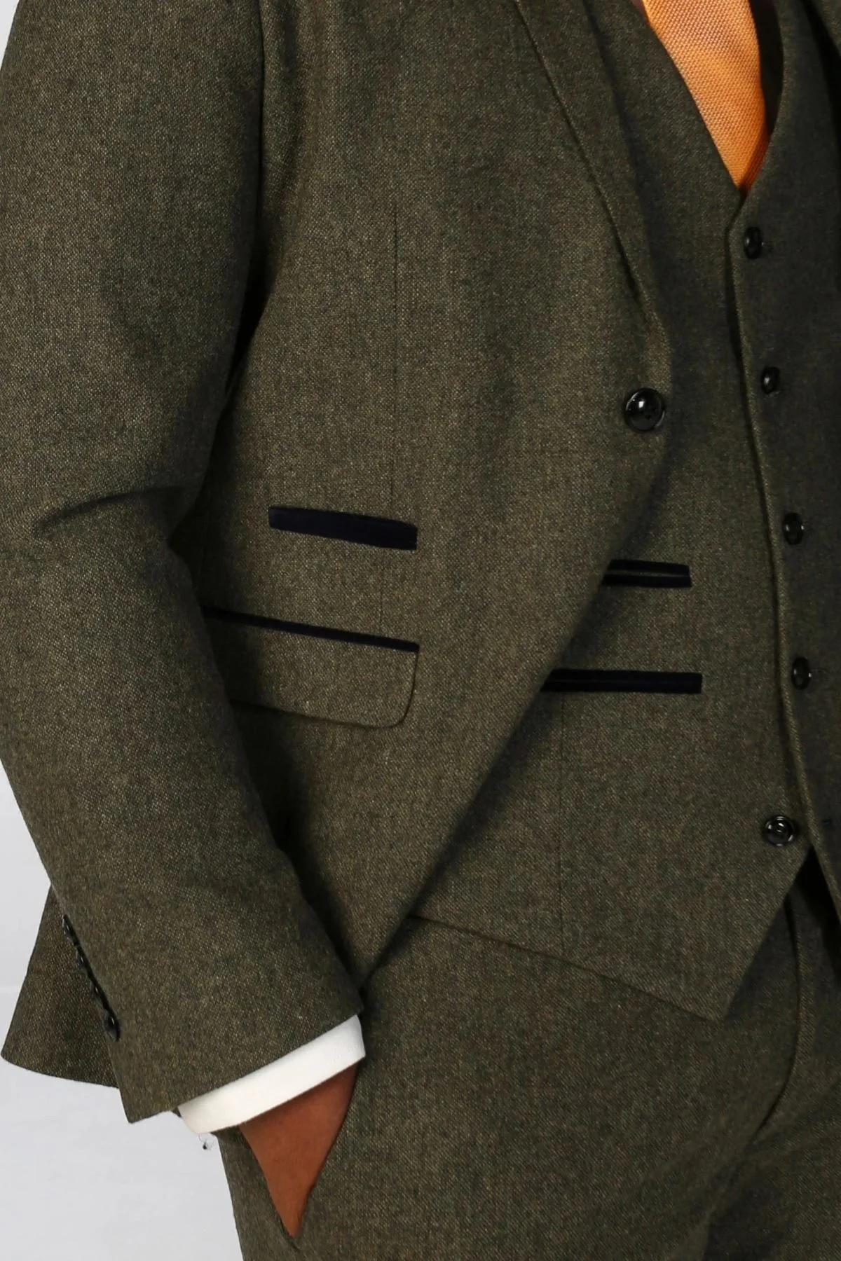 Men's Olive Green Wool Blend Tweed Formal Suit - Image 11