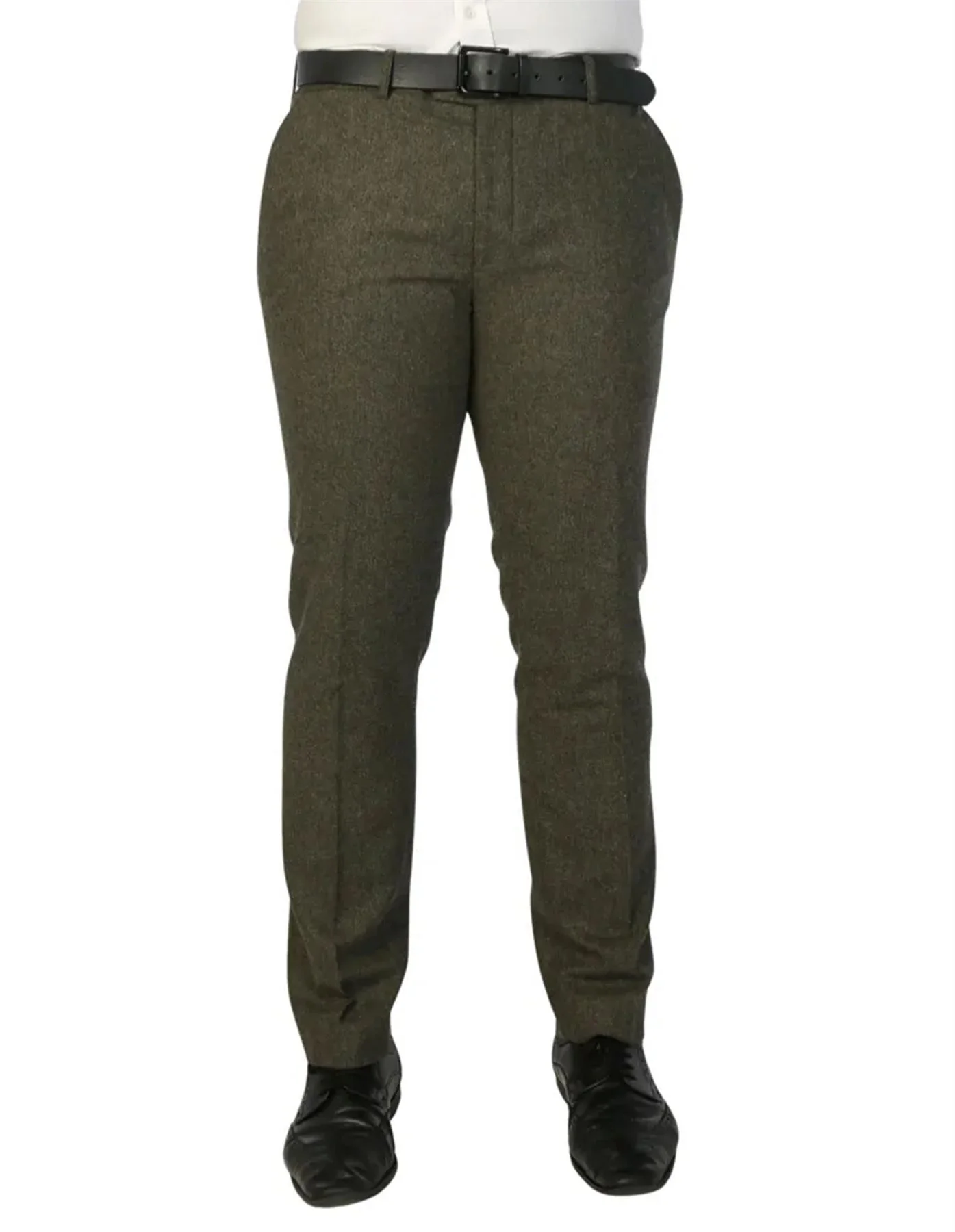 Men's Olive Green Wool Blend Tweed Formal Suit - Image 4