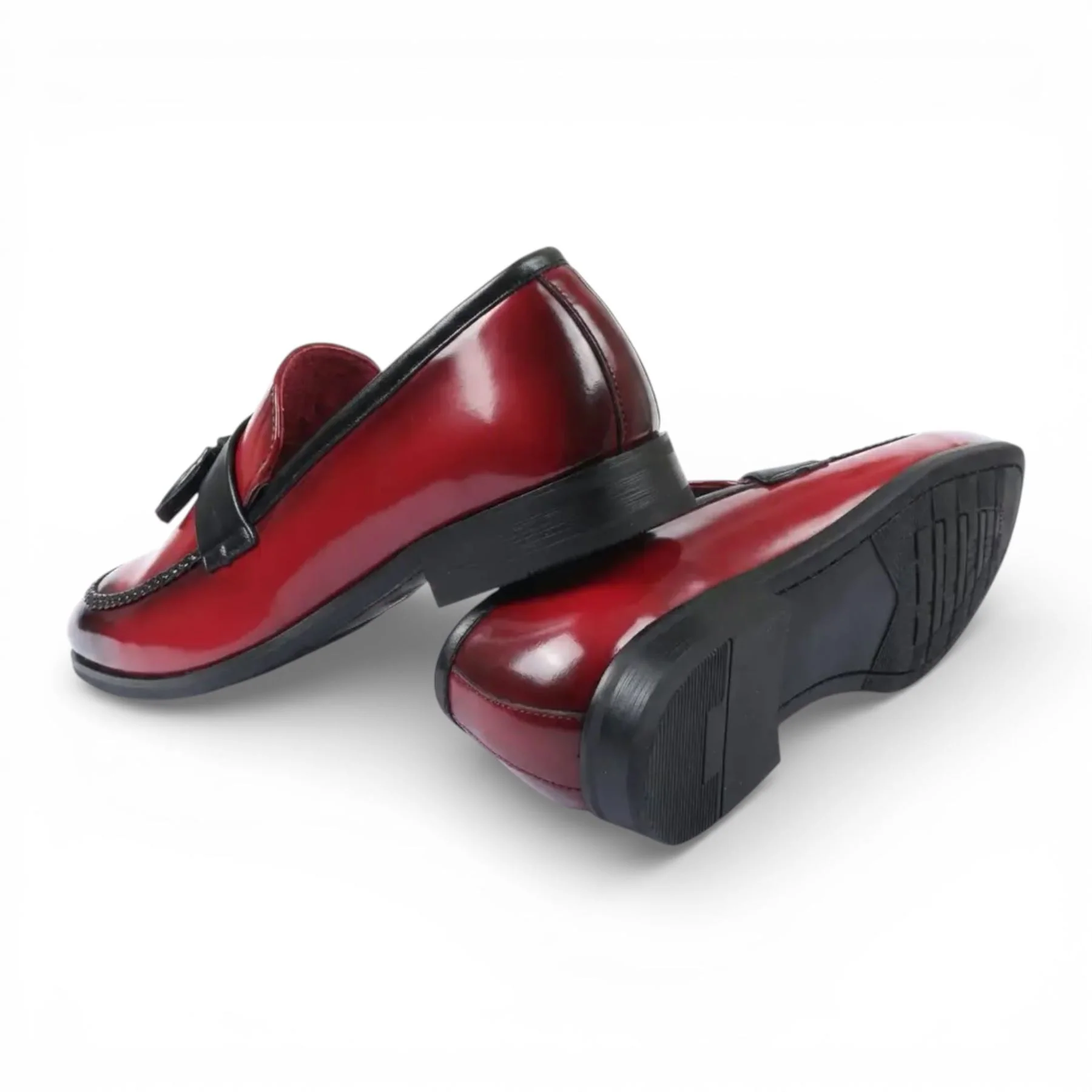 Mens Red Tassel High-Gloss Patent Faux Leather Formal Loafers Shoes - Image 3