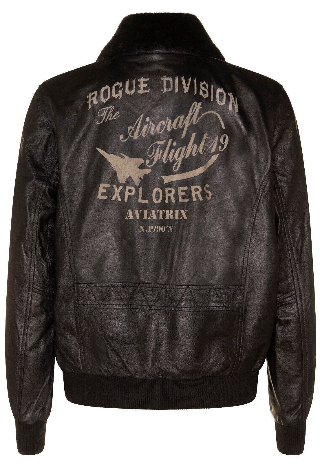 Mens Printed Leather Pilot Bomber Jacket - Croydon - Image 3