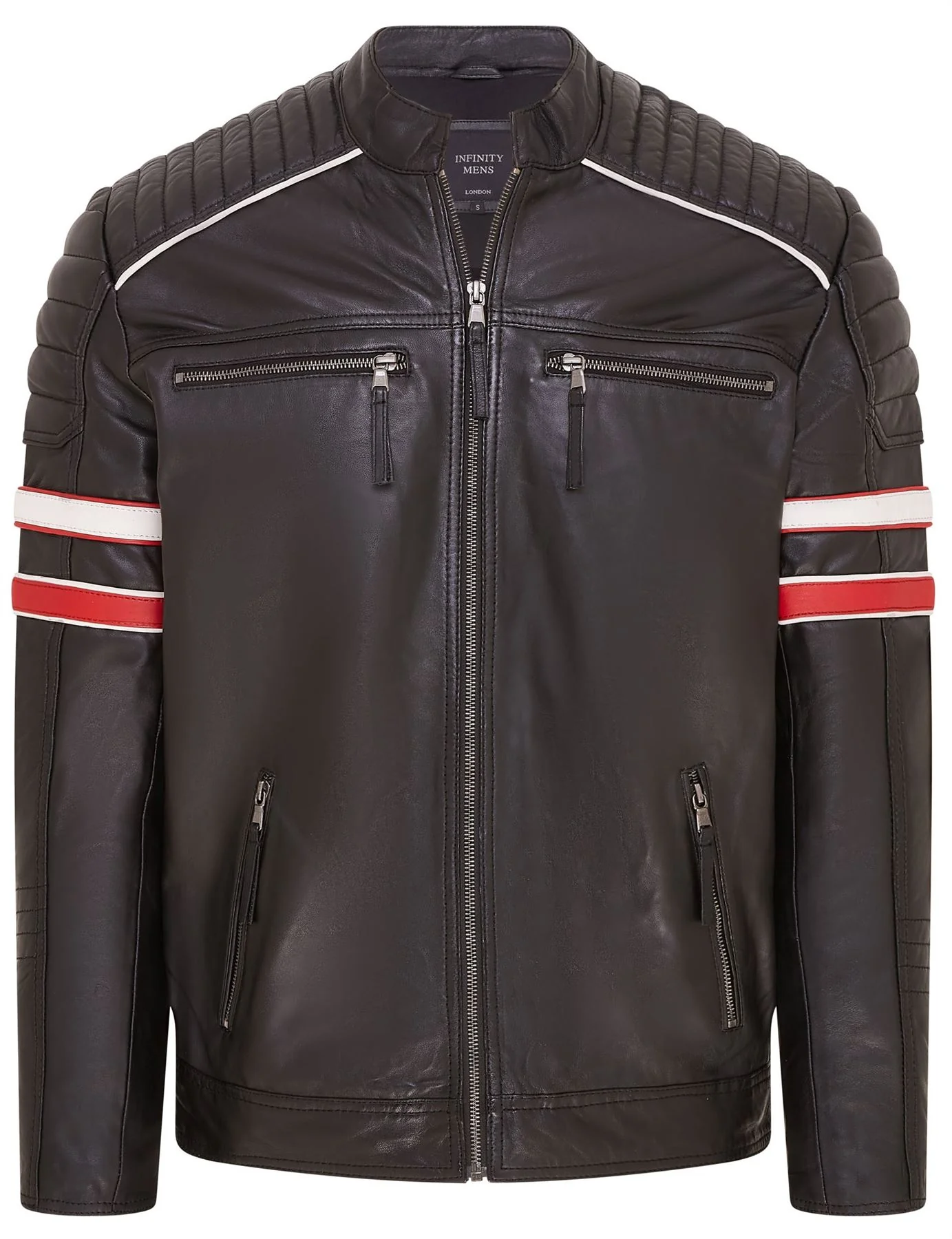 Mens Quilted Leather Biker Racing Jacket- Brevik - Image 7