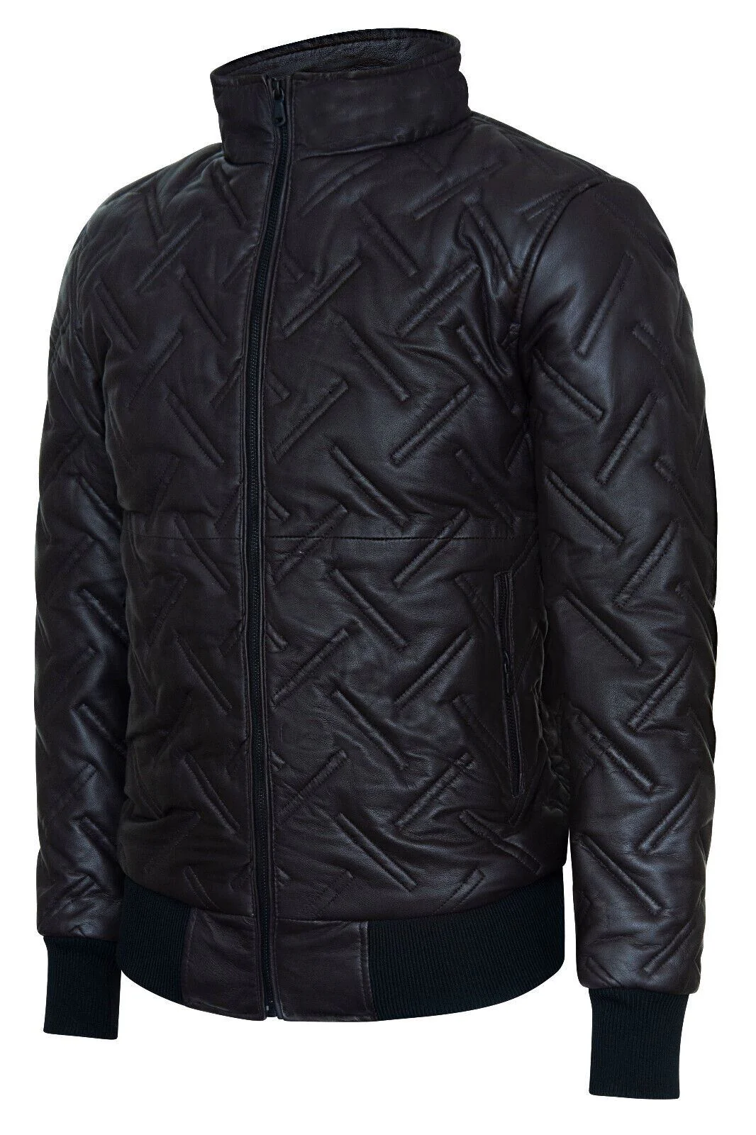 Mens Quilted Leather Bomber Jacket - Taunton - Image 7