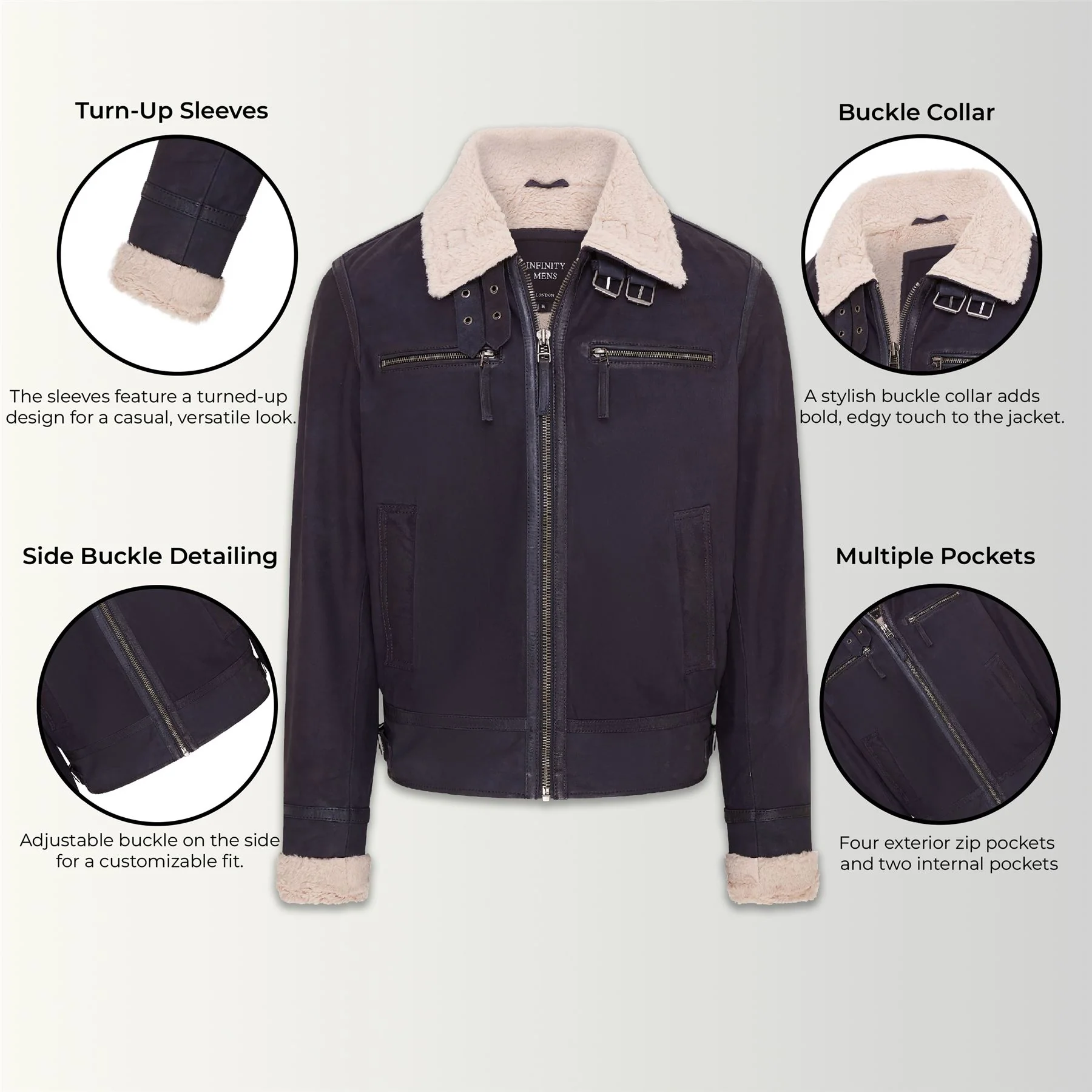 Mens Real Sheep Suede Bomber Aviator Jacket - Sandnes - Image 8