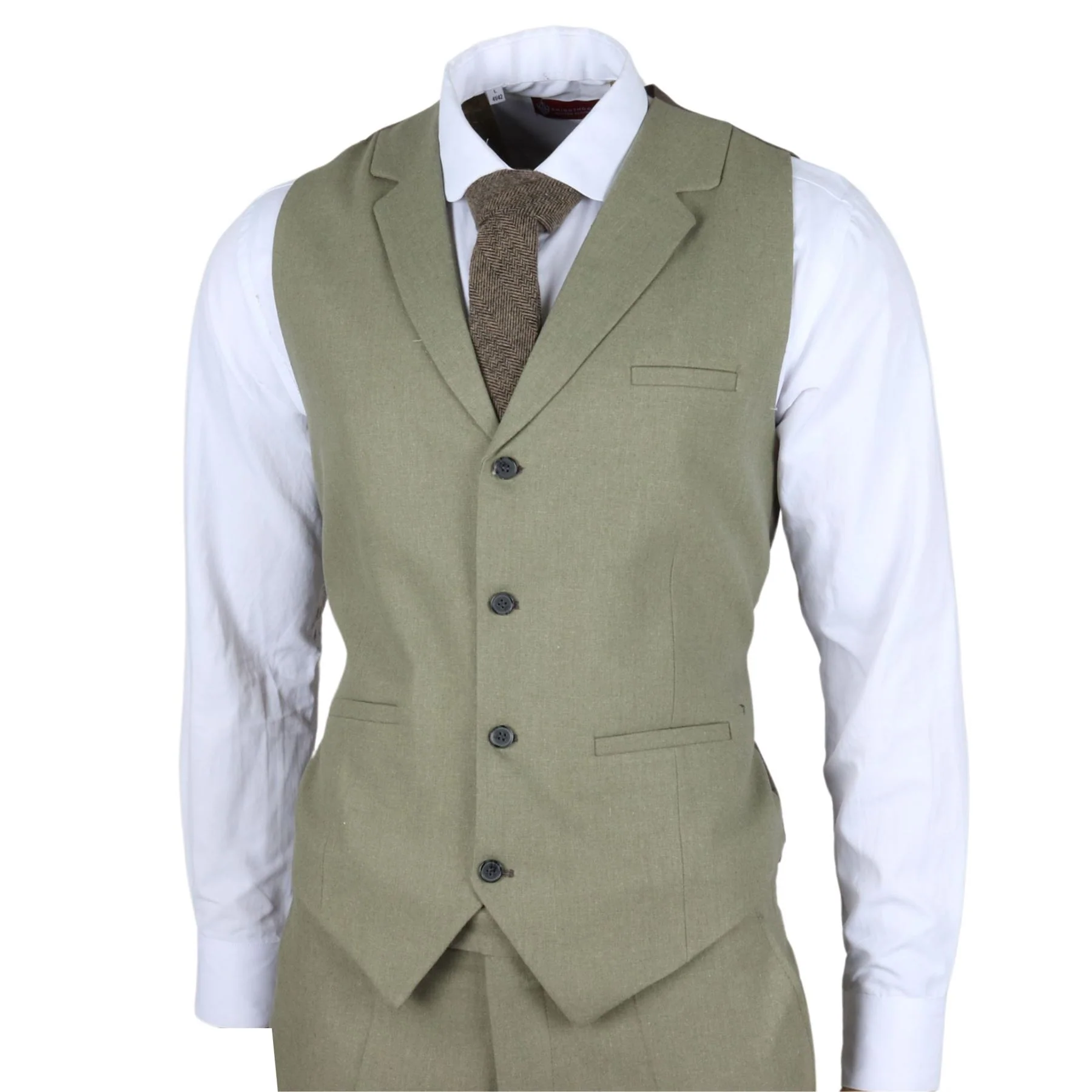Men's Sage Tailor Fit 3 Piece Linen Summer Wedding Suit - Image 6