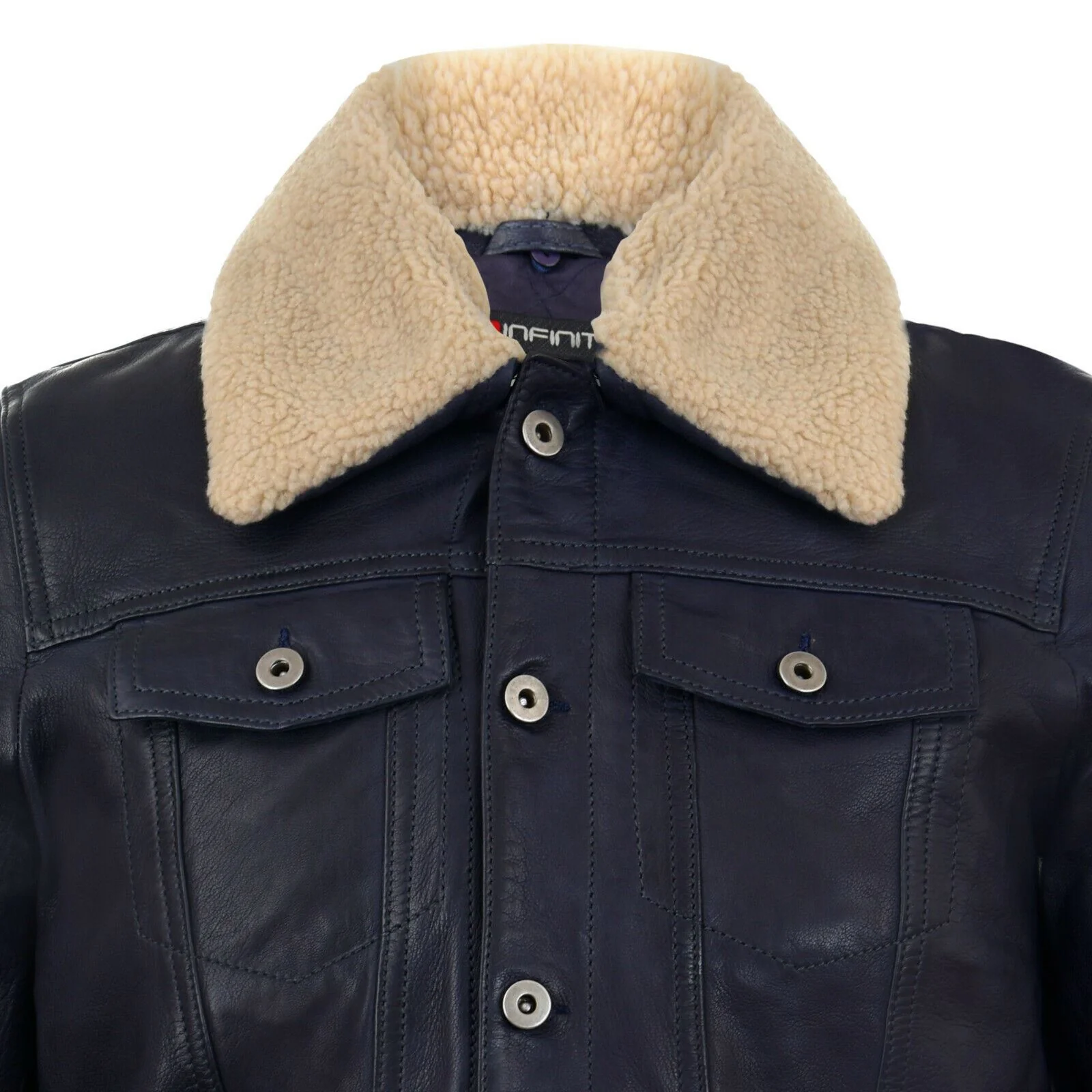 Mens Sheepskin Collar Trucker Leather Jacket-Darlington - Image 4