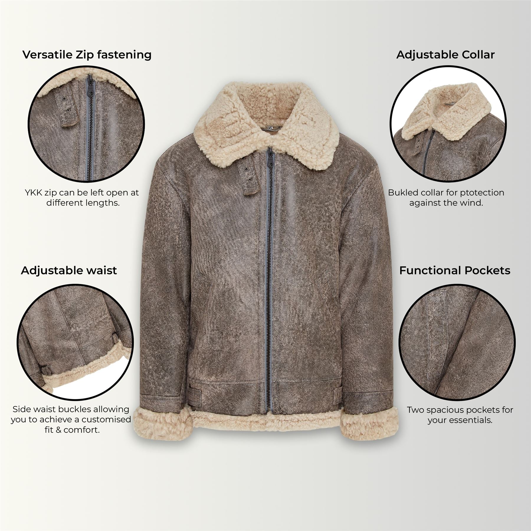 Mens Sheepskin Leather B3 Flying Aviator Aviator Jacket-Hessle - Image 10