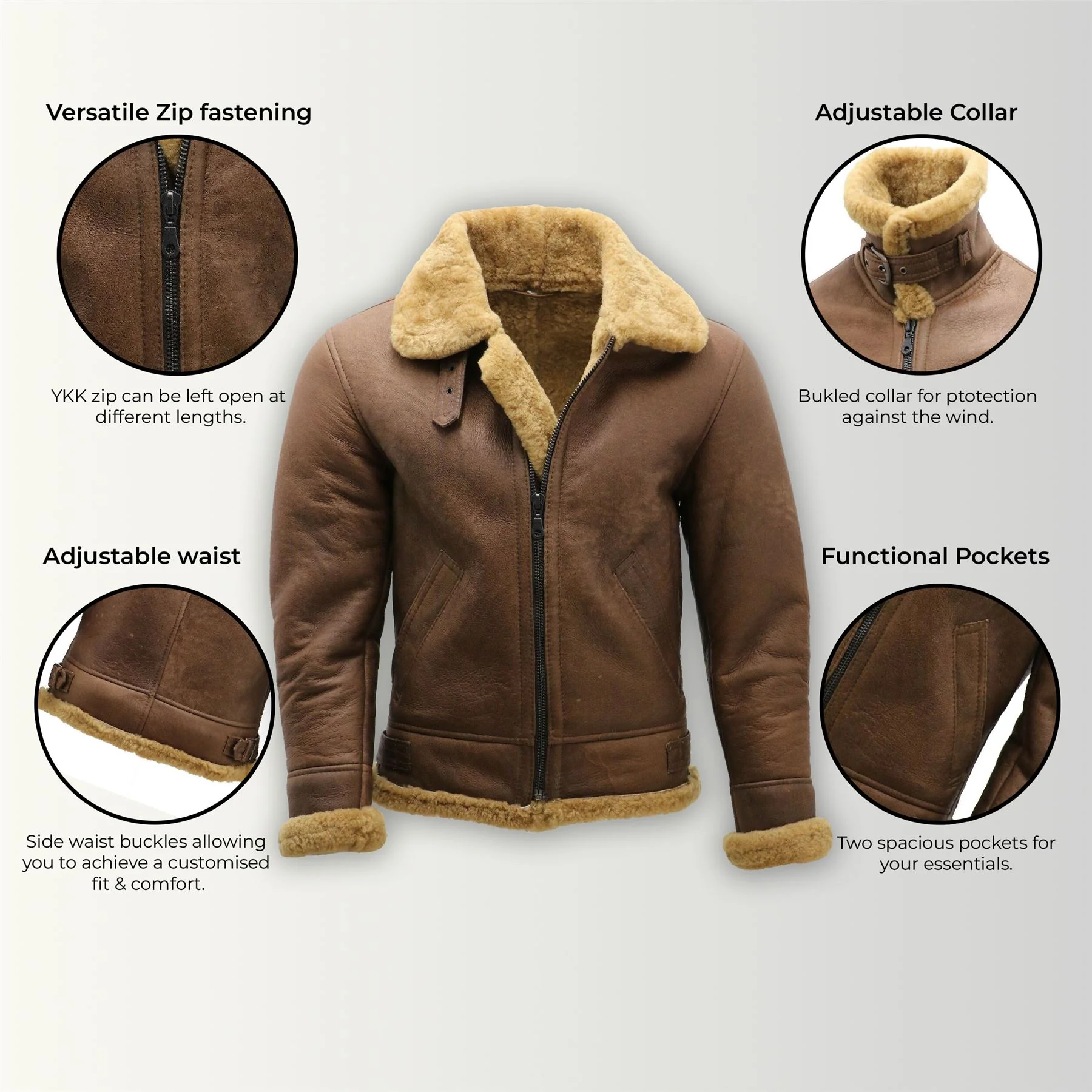 Mens Sheepskin Leather B3 Flying Aviator Aviator Jacket-Hessle - Image 15