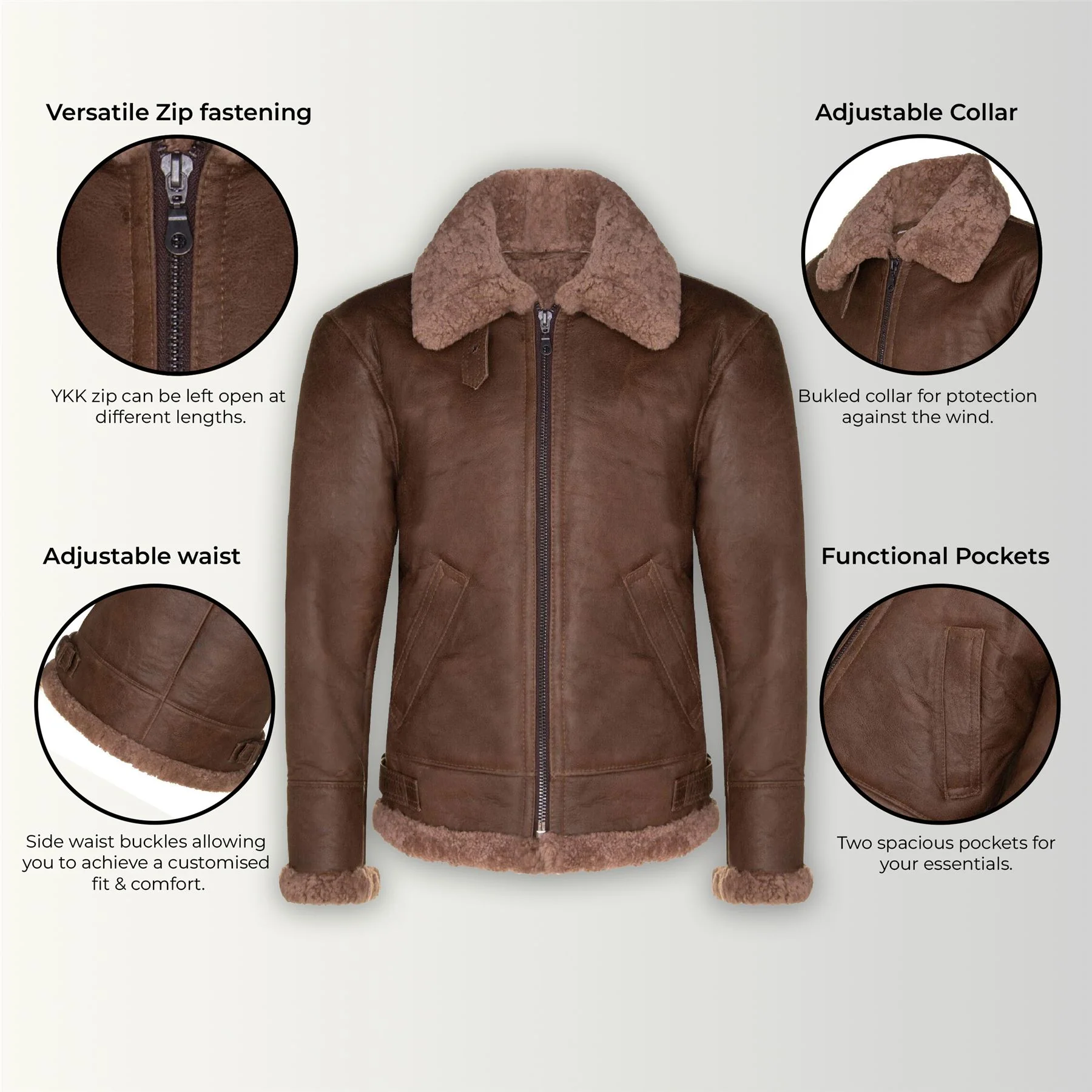 Mens Sheepskin Leather B3 Flying Aviator Aviator Jacket-Hessle - Image 16