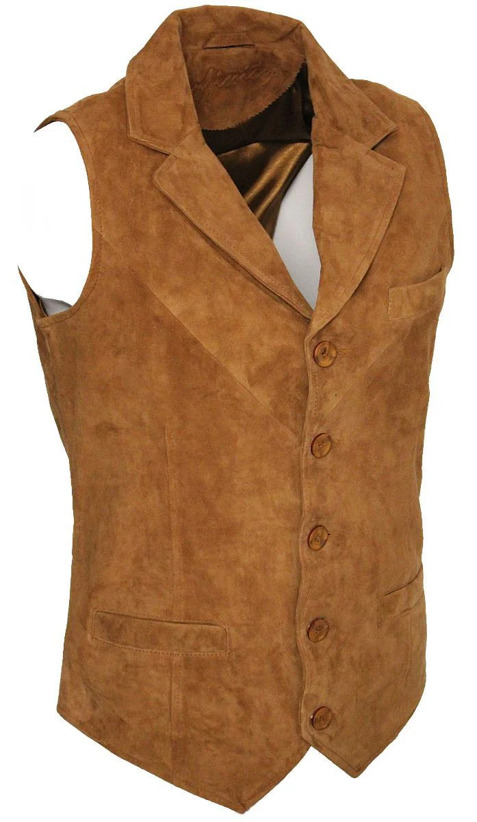 Mens Smooth Suede Leather Waistcoat-Gillingham - Image 3
