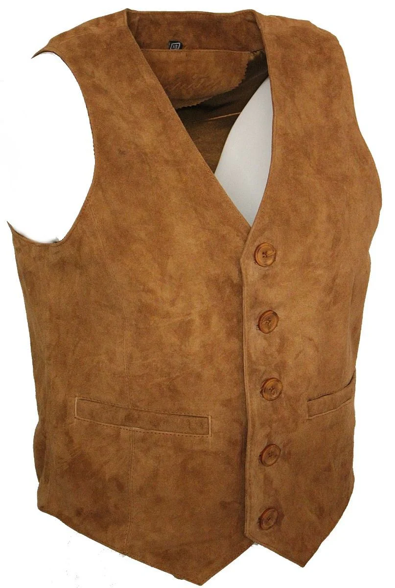Mens Soft Suede Leather Waistcoat-Grays - Image 6