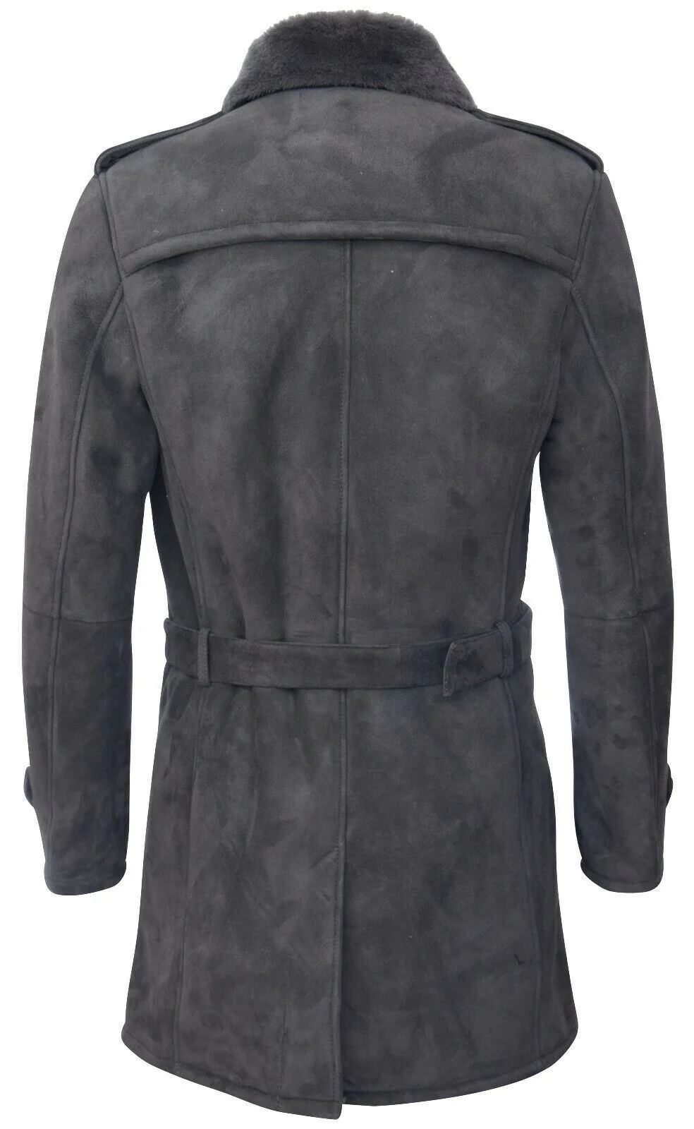 Mens Suede Sheepskin Double Breasted Coat-Kempston - Image 3