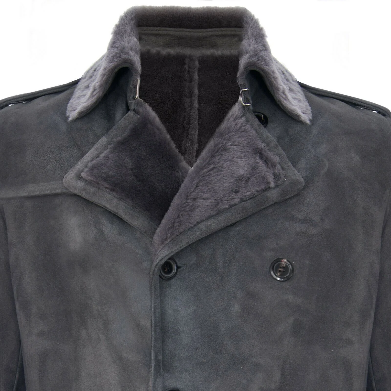 Mens Suede Sheepskin Double Breasted Coat-Kempston - Image 4