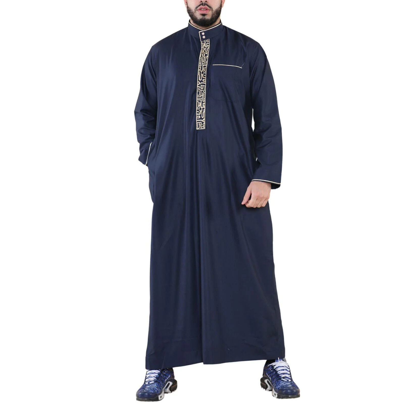 Mens Thobe Jubba Emirati Islamic Arabic Eid Embroidery Kaftan Jubbah Robe - Image 2