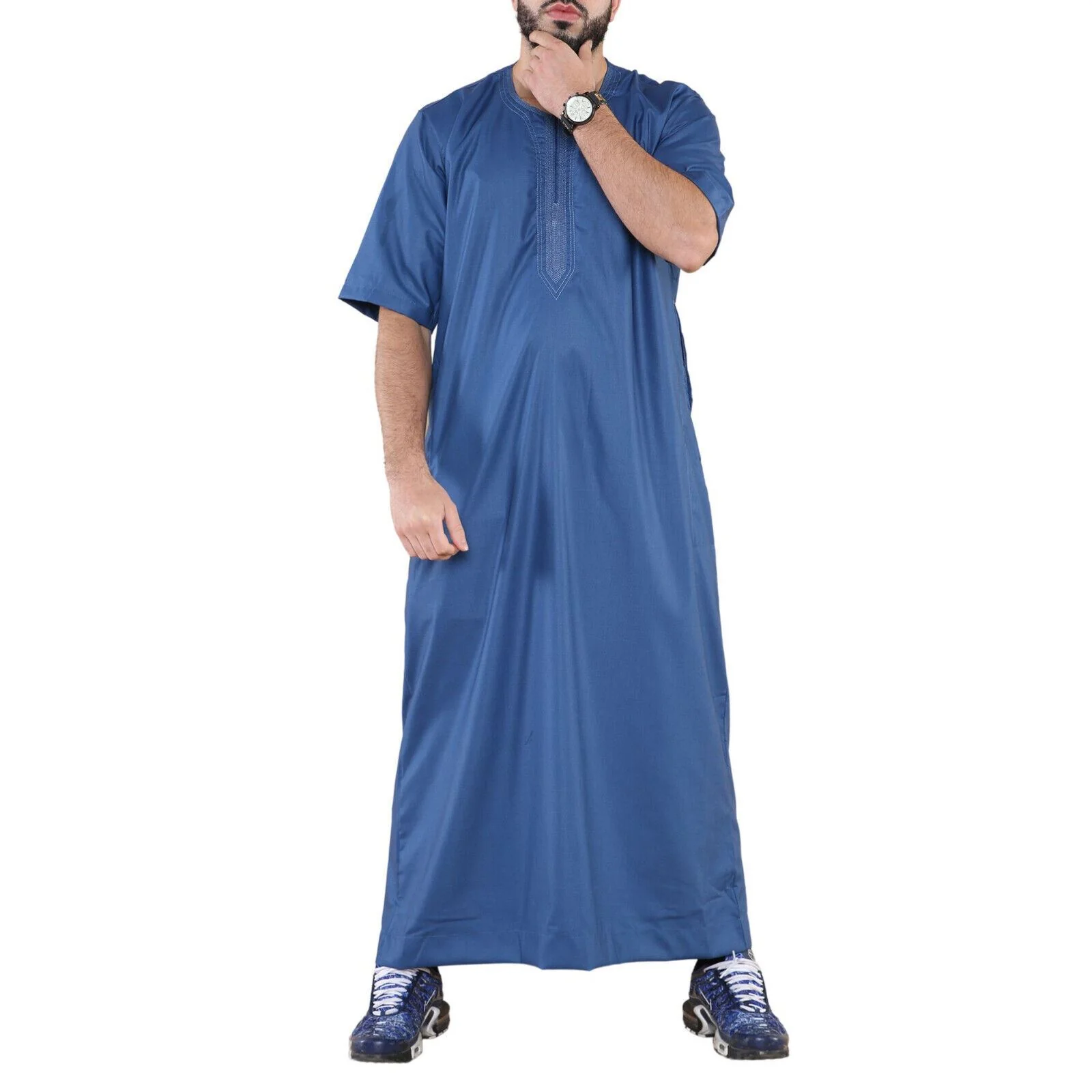 Mens Thobe Jubba Islamic Arab Moroccan Saudi Zipped Kaftan Arab Robe - Image 10