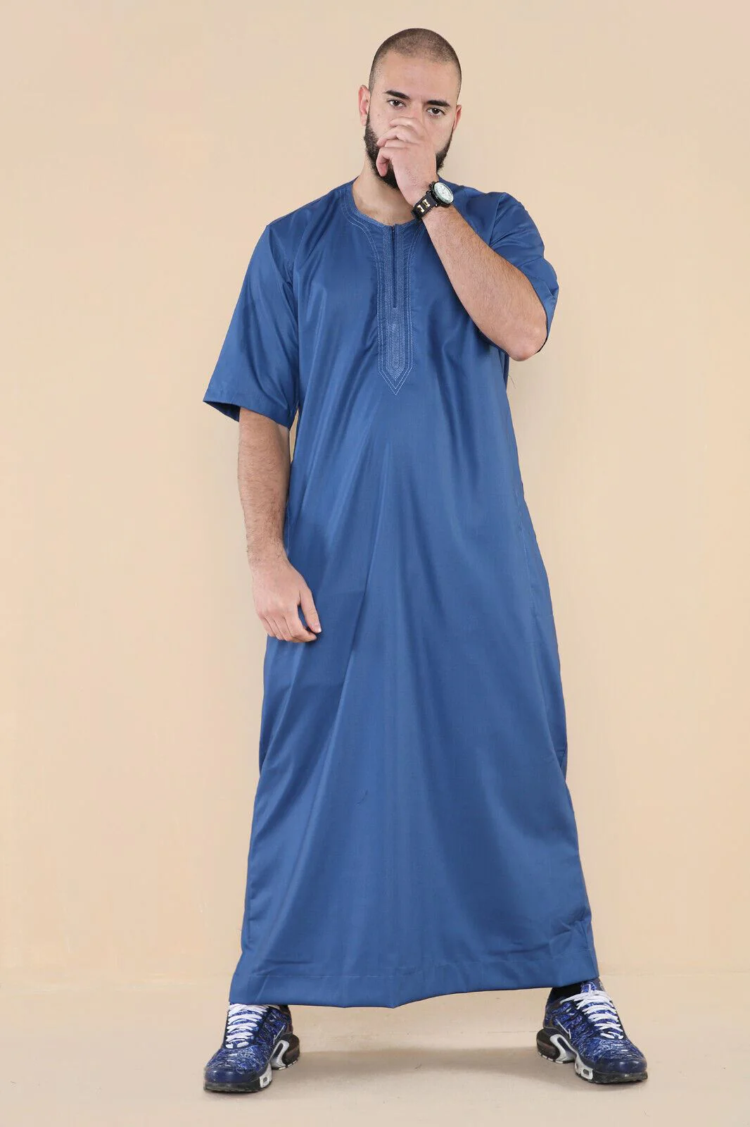 Mens Thobe Jubba Islamic Arab Moroccan Saudi Zipped Kaftan Arab Robe - Image 14