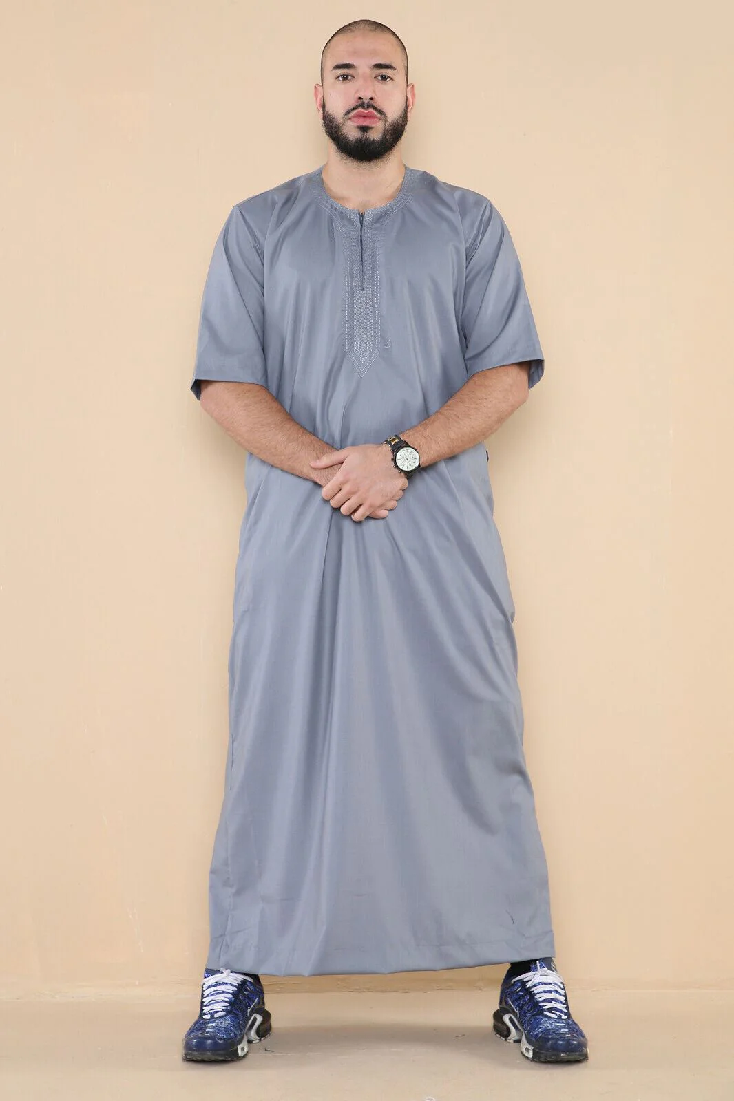Mens Thobe Jubba Islamic Arab Moroccan Saudi Zipped Kaftan Arab Robe - Image 23