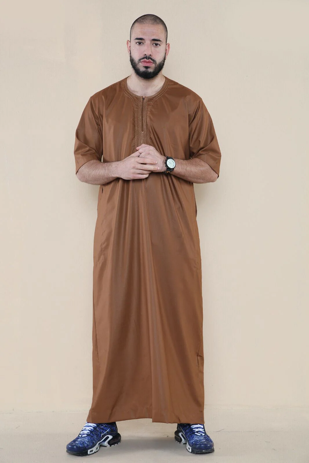 Mens Thobe Jubba Islamic Arab Moroccan Saudi Zipped Kaftan Arab Robe - Image 7