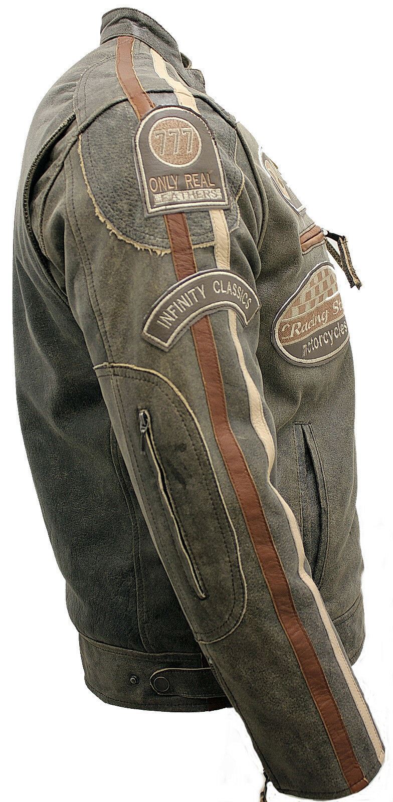 Mens Versatile Leather Biker Jacket-Stone - Image 12