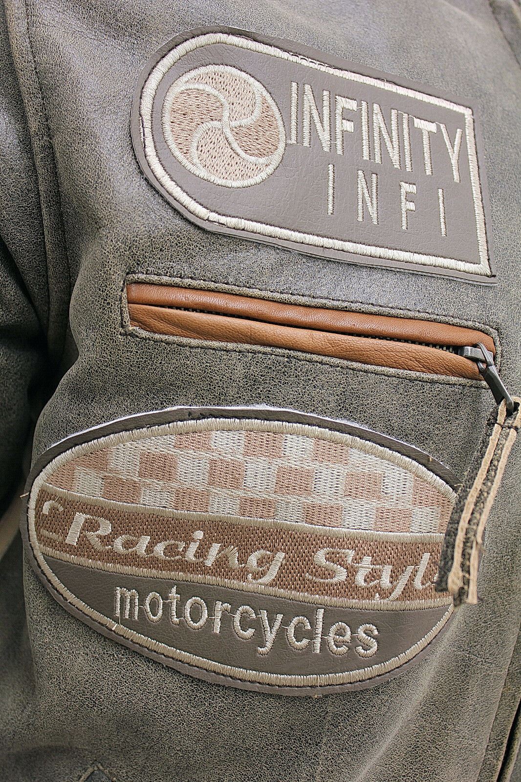 Mens Versatile Leather Biker Jacket-Stone - Image 13