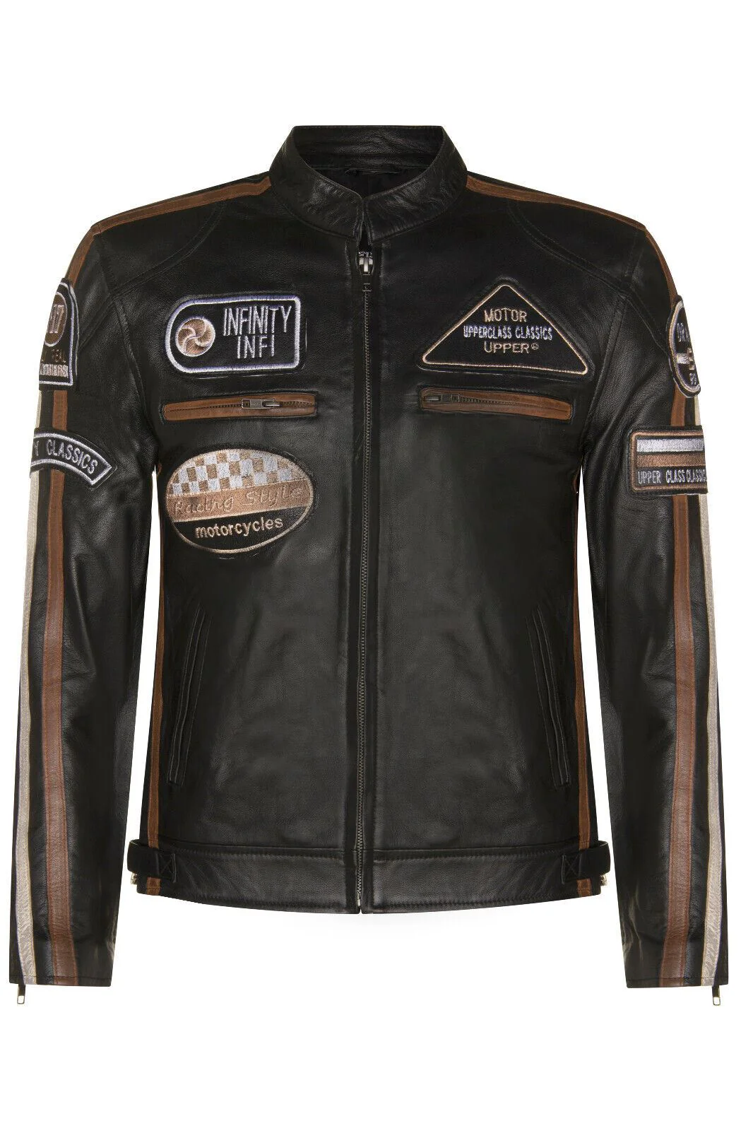 Mens Versatile Leather Biker Jacket-Stone - Image 26