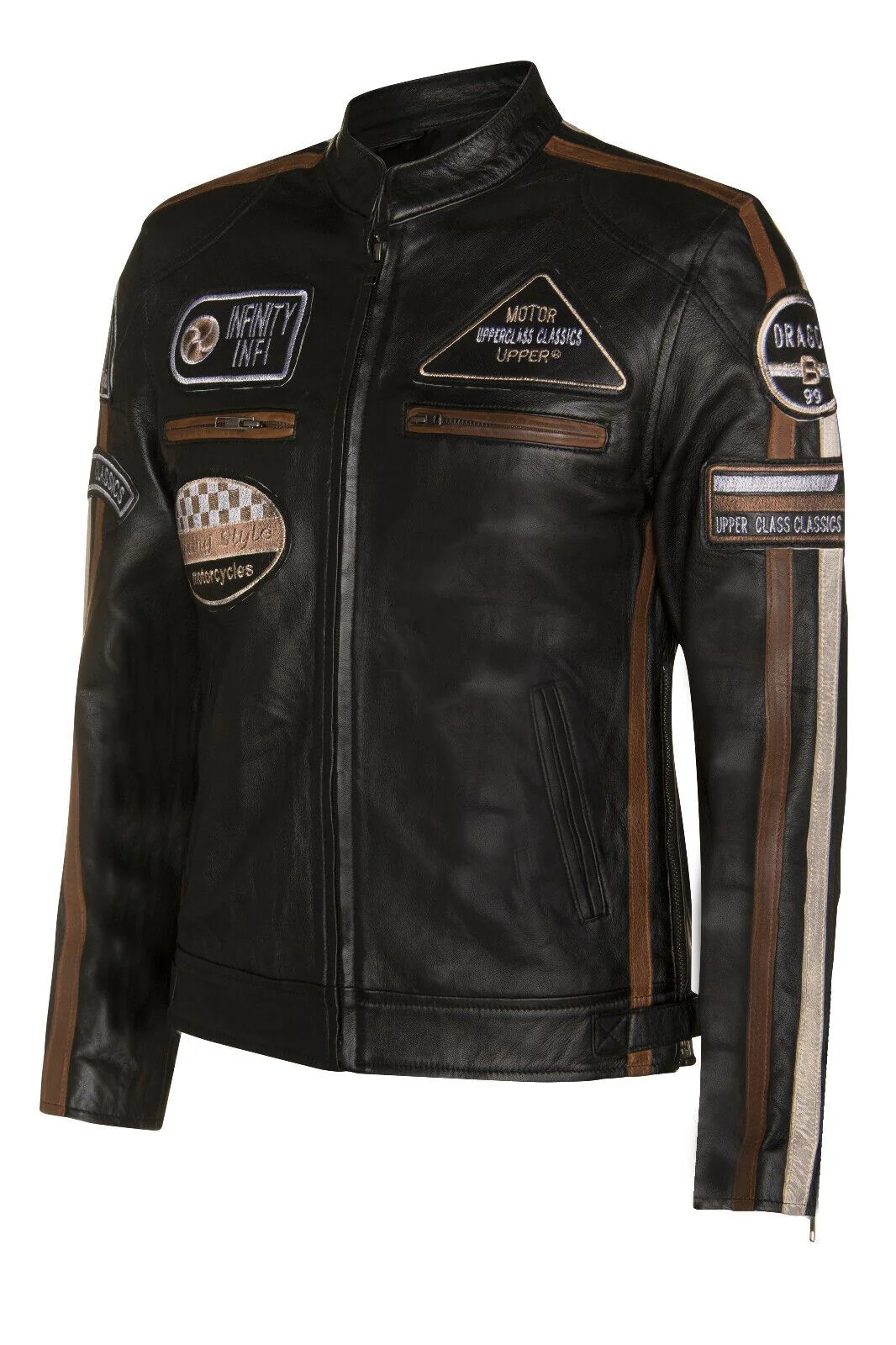 Mens Versatile Leather Biker Jacket-Stone - Image 27