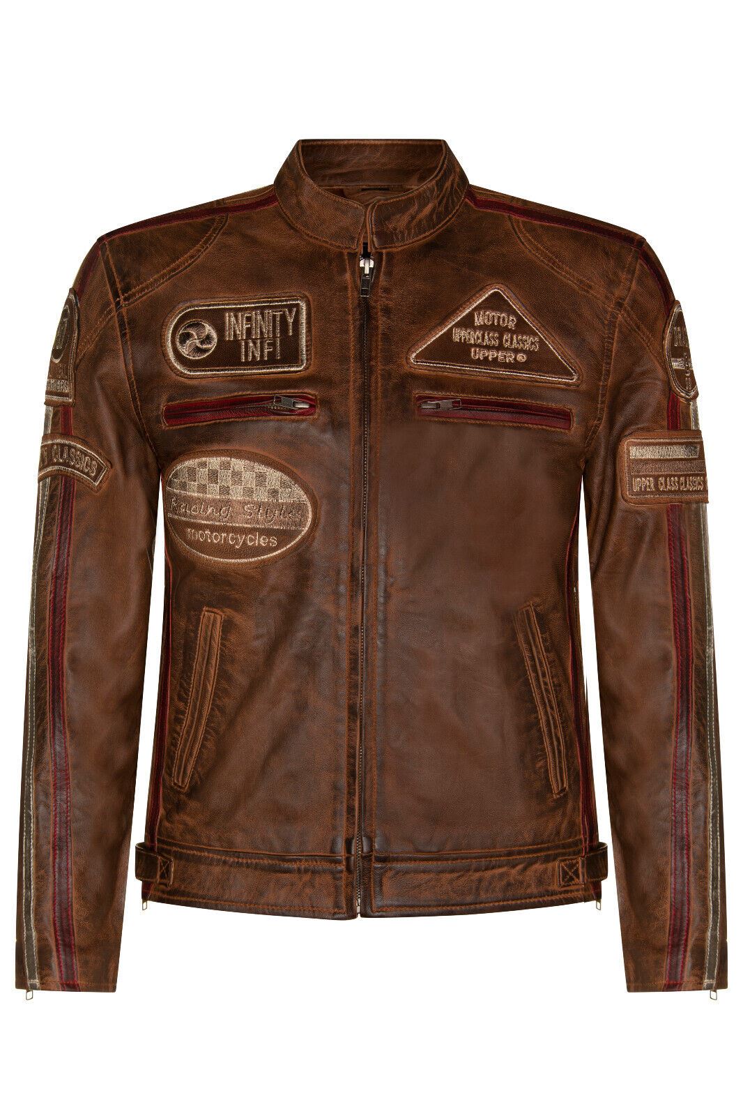 Mens Versatile Leather Biker Jacket-Stone - Image 5