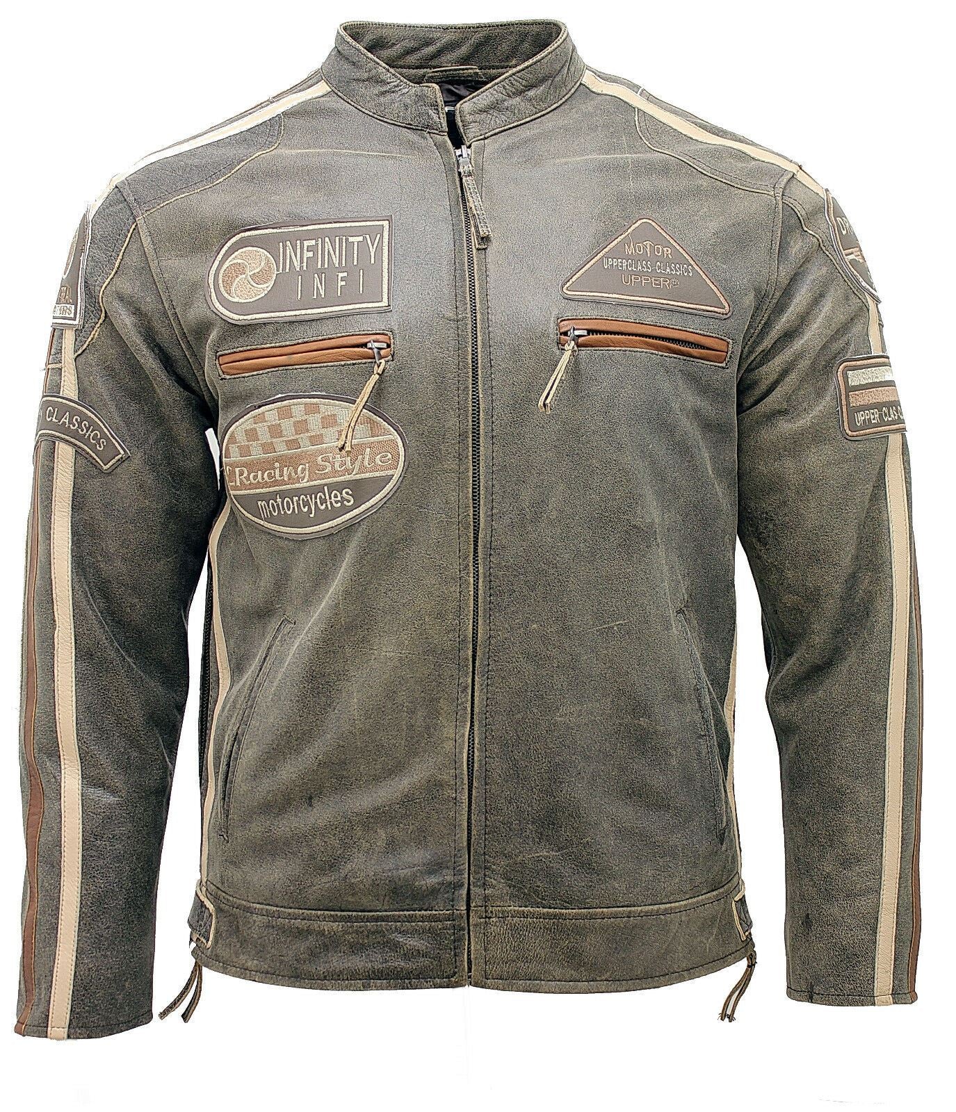 Mens Versatile Leather Biker Jacket-Stone - Image 9
