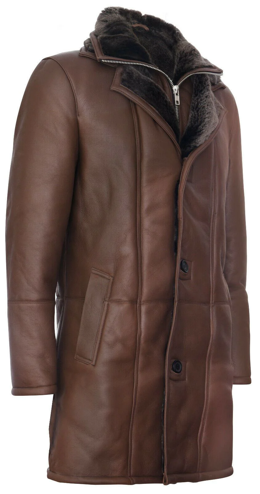 Mens Warm Sheepskin Leather Overcoat-Ilford - Image 2