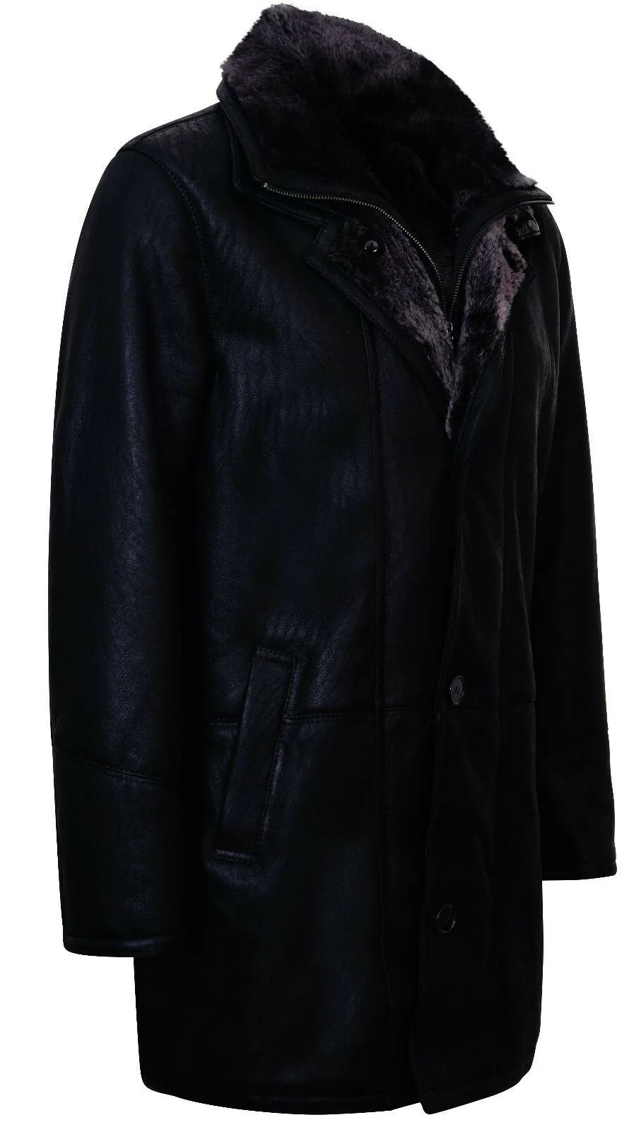 Mens Warm Sheepskin Leather Overcoat-Ilford - Image 7