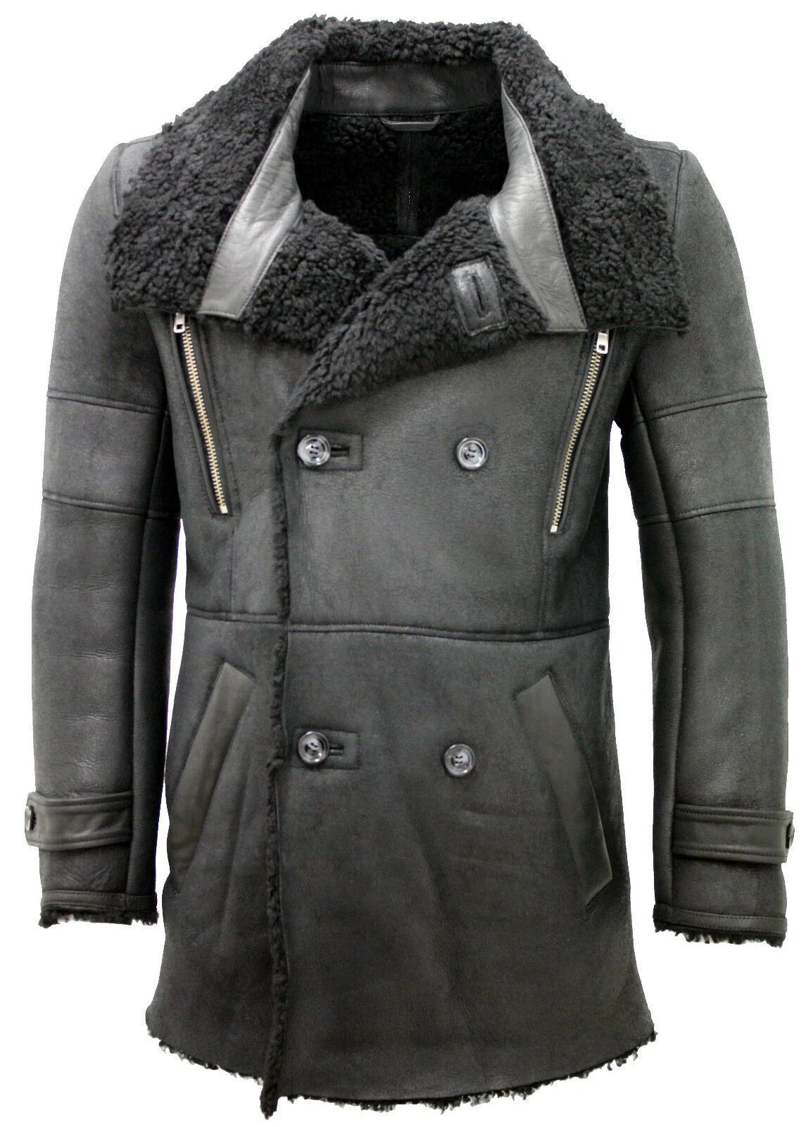 Mens Warm Sheepskin Leather Reefer Coat-Ledbury - Image 2