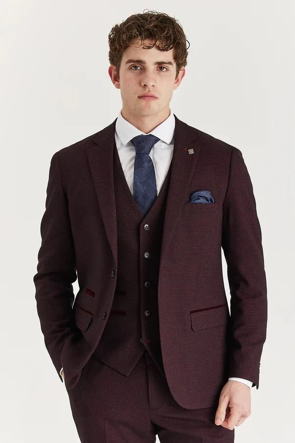 Men's Wine Suit Blazer Prince Of Wales Formal Blazer