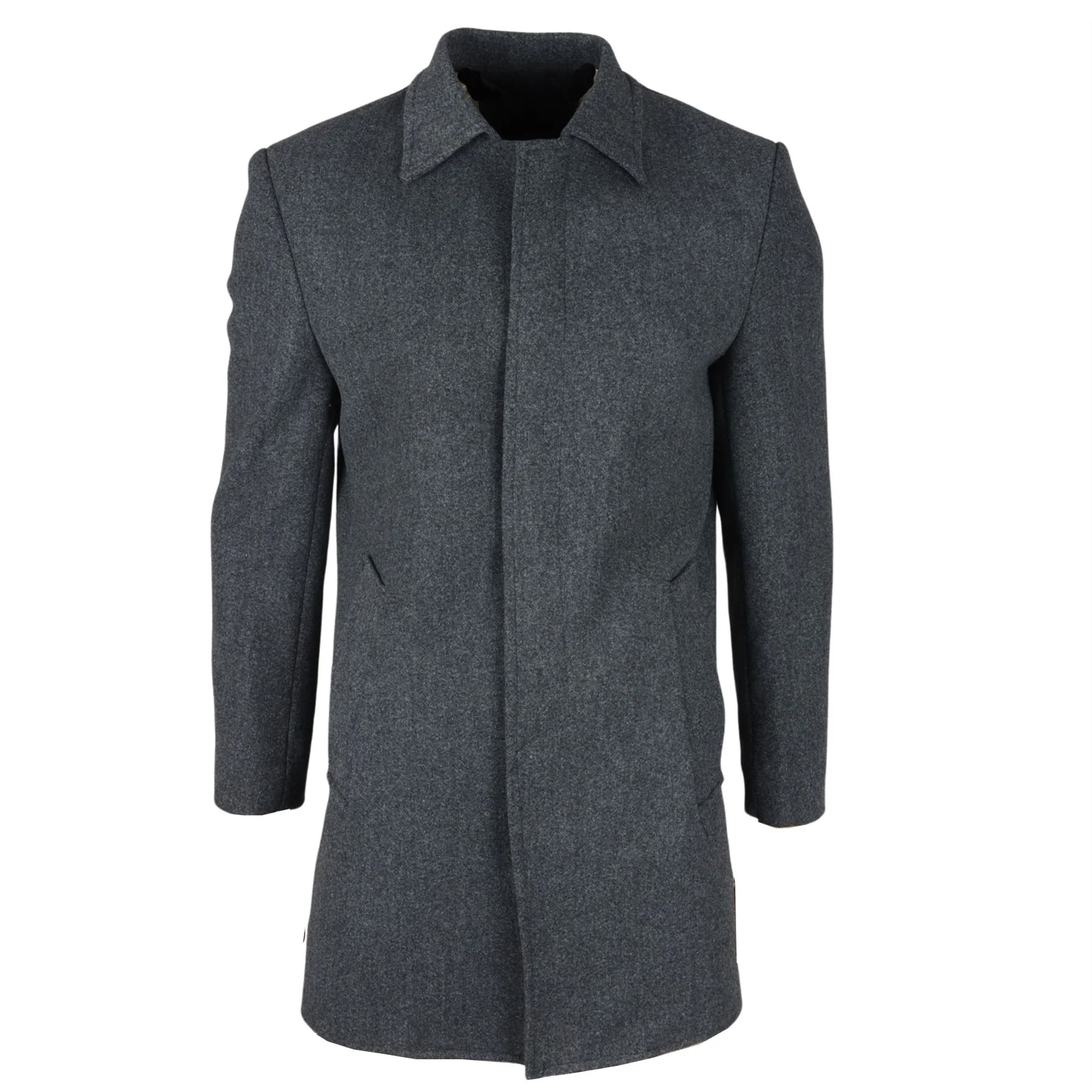 Men's Wool Blend Classic Collar Grey Overcoat - Image 2