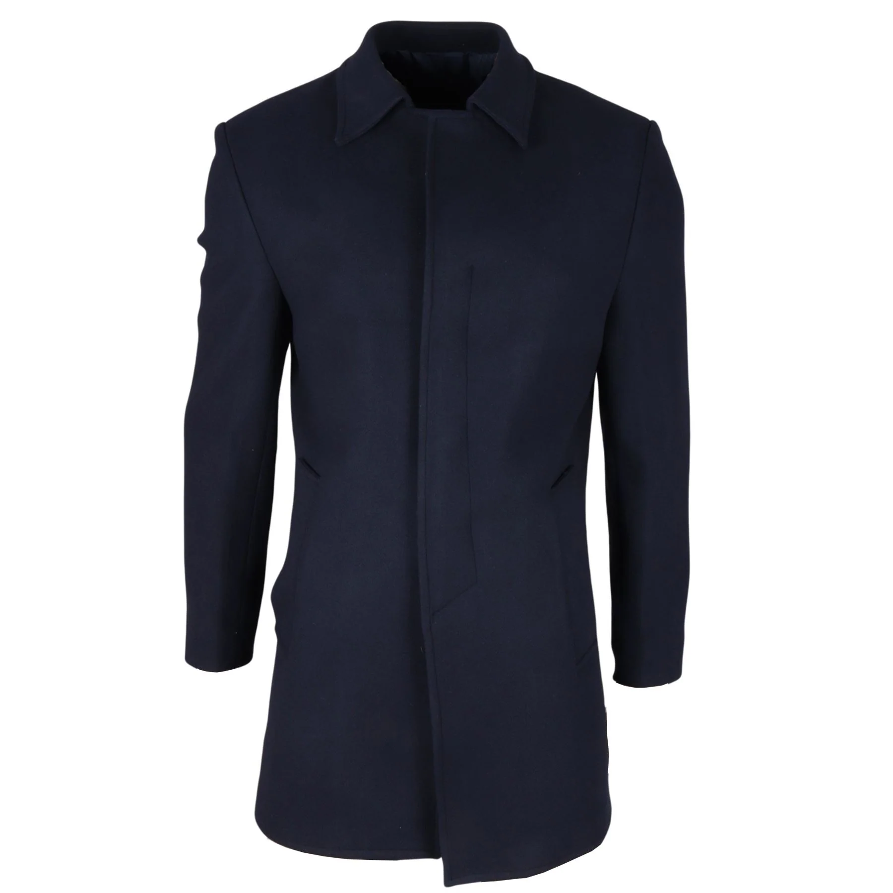 Men's Wool Blend Classic Collar Navy Overcoat - Image 8