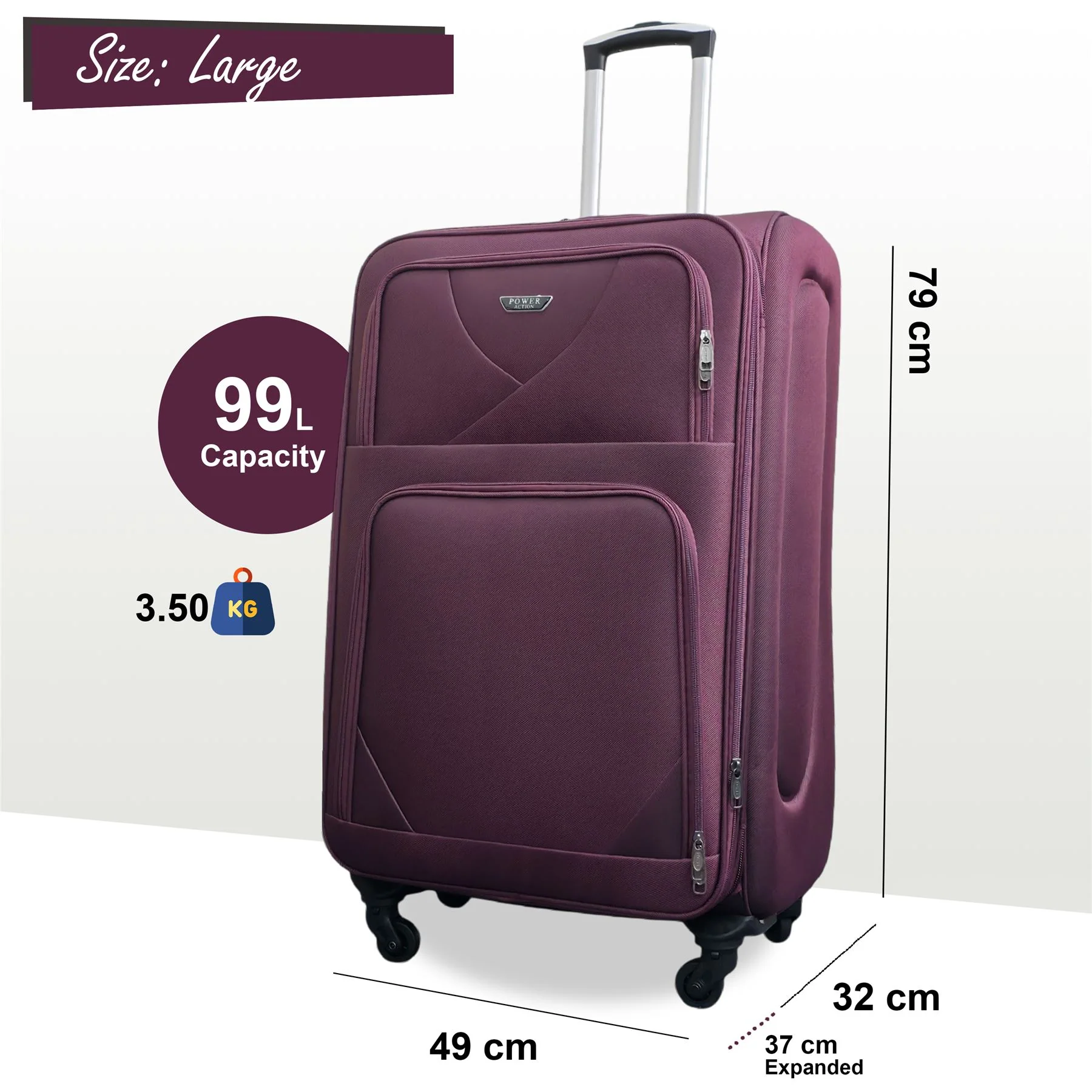 Nagoya Large Soft Shell Suitcase in Purple - Image 2