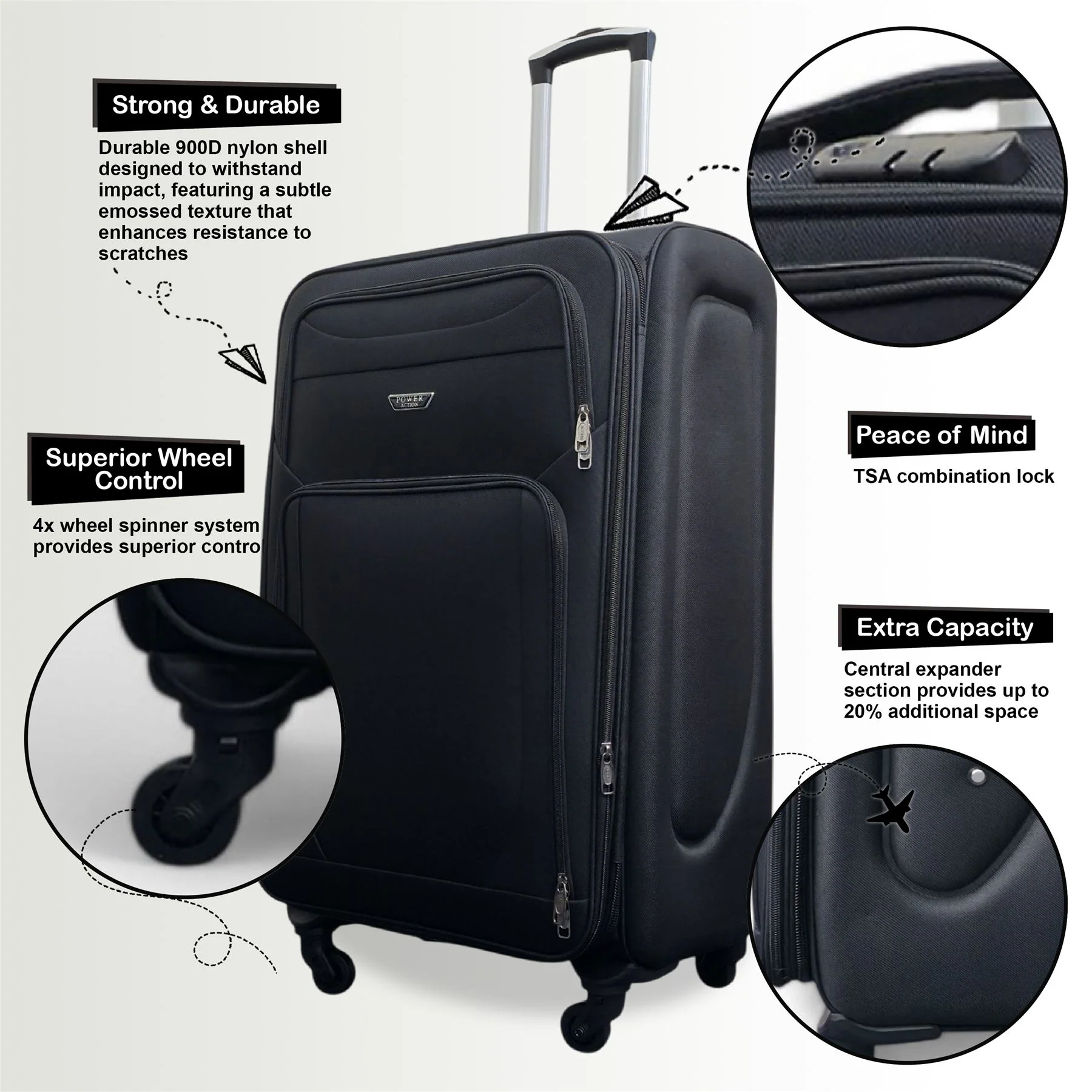 Nagoya X-Large Soft Shell Suitcase in Black - Image 3